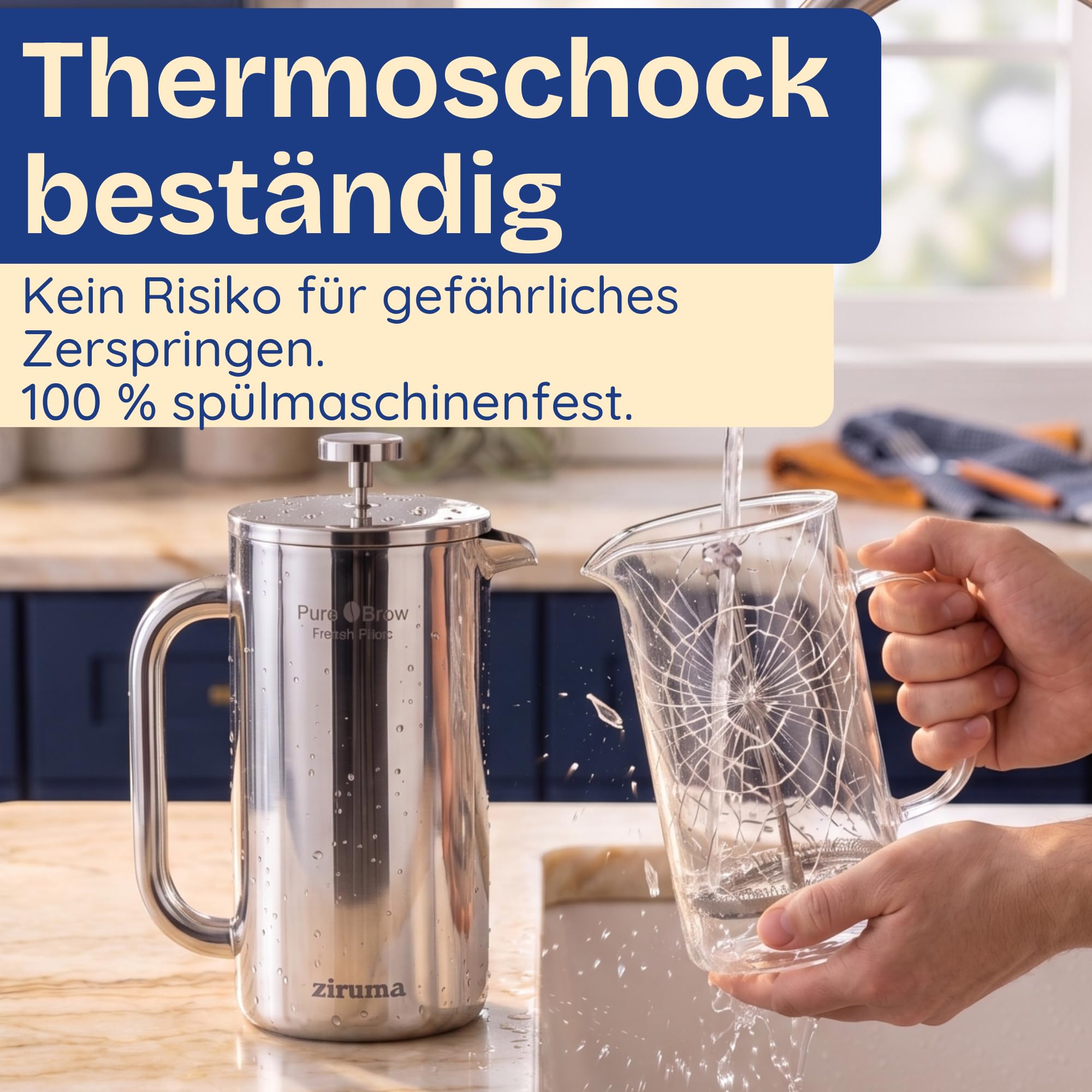 Ziruma Schadstofffrei French Press Edelstahl, Ohne Kunststoff, 1 Liter