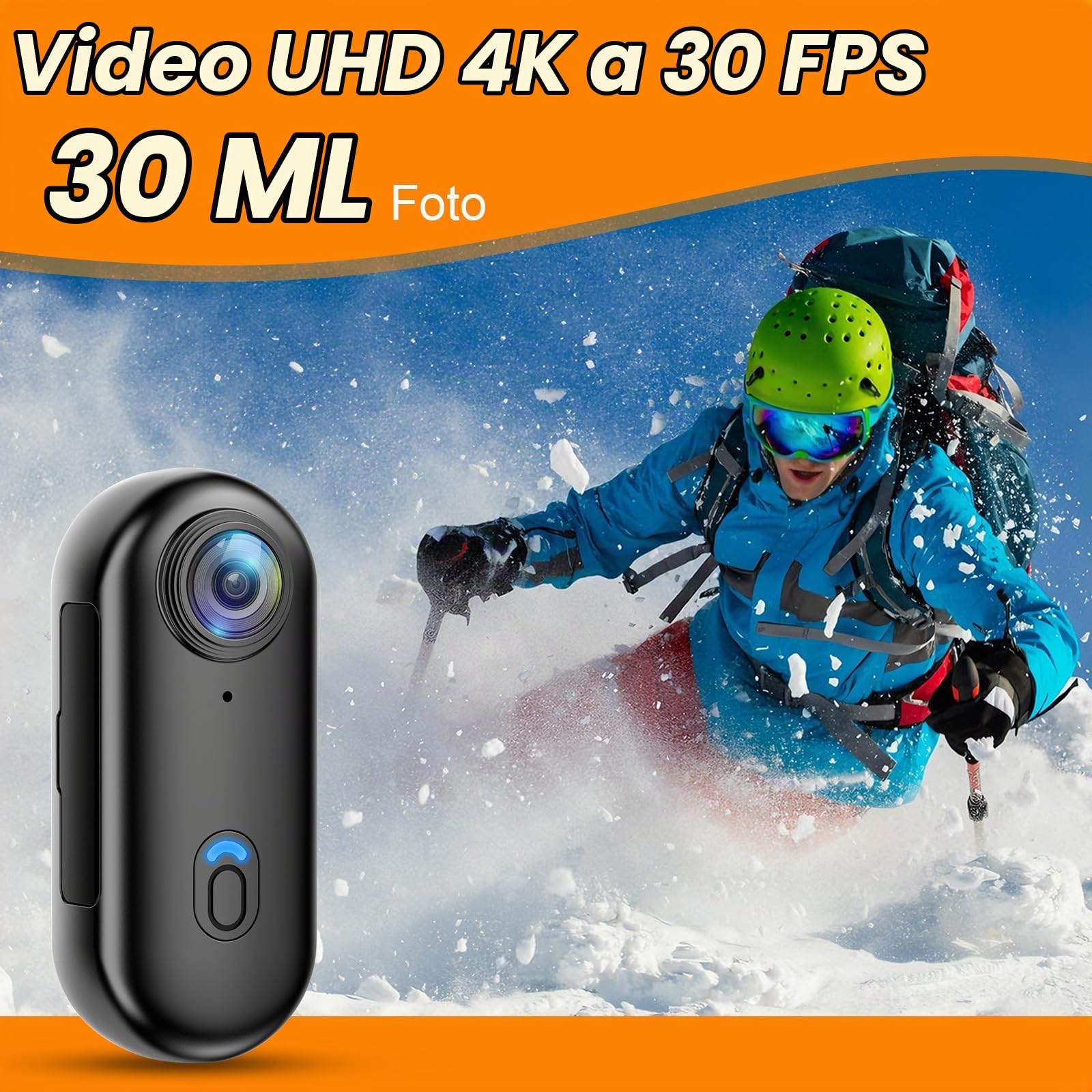 Mini Action Cam 4K, Portable Vlogging Camera WiFi, Fotocamera Subacquea Impermeabile 30M, POV Camera Body Cam 38g,150 Min Rotazione a 360° per Bici/Moto, Subacquea, Sci Ideale Sport Estremi