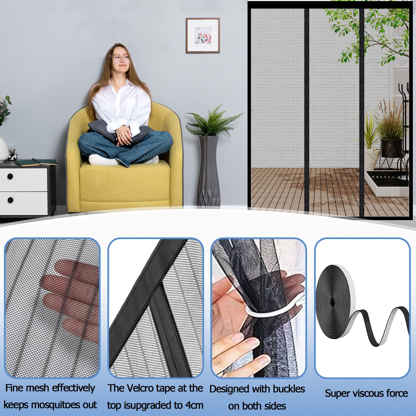Mosquitera Puerta Magnética Hecha a Medida – Cortina Mosquitera Personalizable para Puertas Exteriores, Balcones y Terrazas – Cierre Automático por Imanes – Protección Total contra Insectos