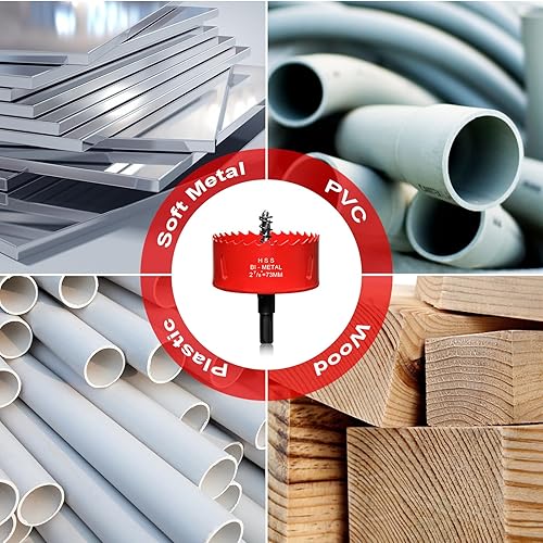 Miniatura 3 de Sierra perforadora de 2 78 pulgadas (2.874 in) para madera y plástico, broca de núcleo de cortador de agujeros bimetálico HSS para paneles de yeso,