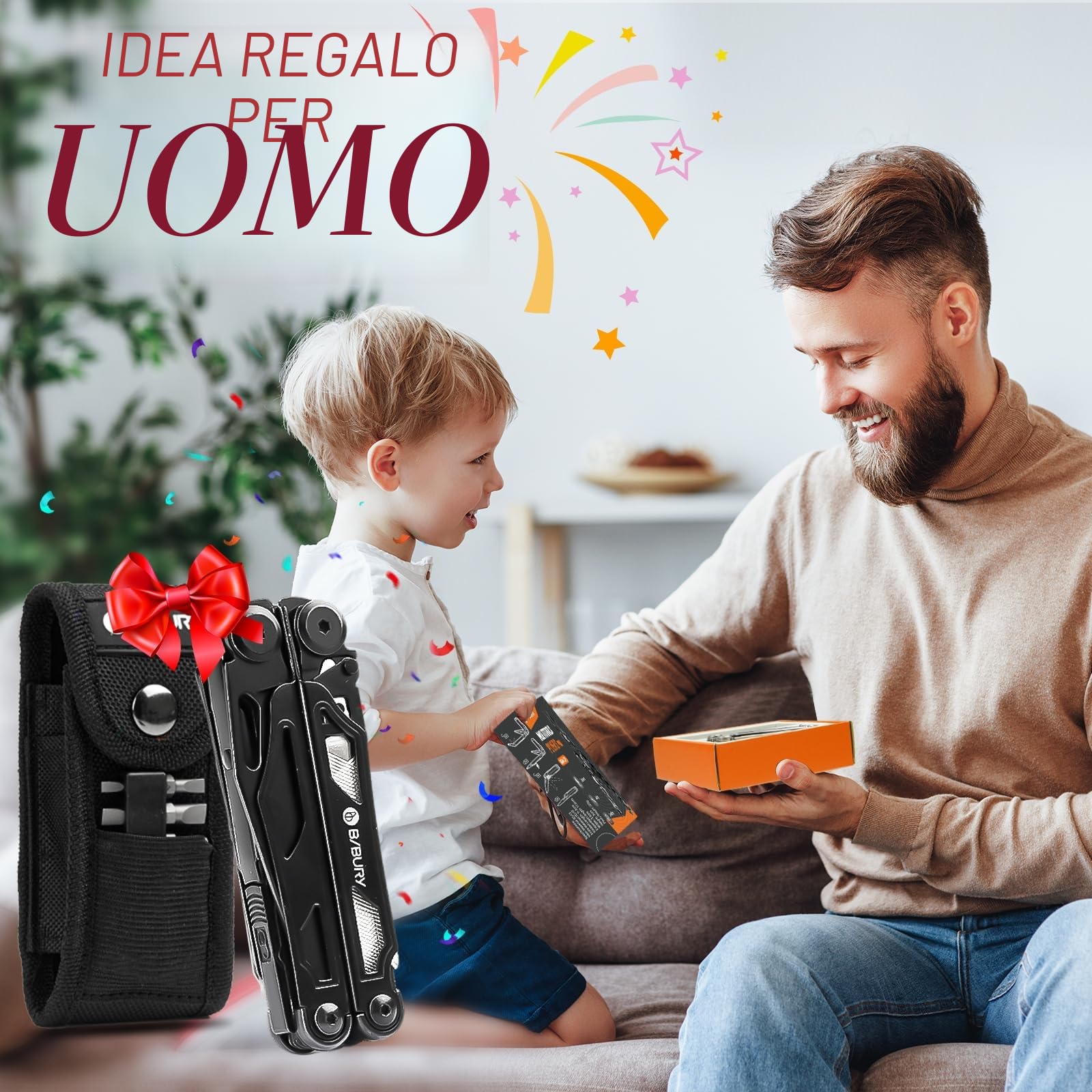 BIBURY Pinza Multiuso in Acciaio Inox, Multitool, Pinza Multifunzione con Forbici Potenziati, Seghe Sostituibili e Set di Cacciaviti per Esterno, Campeggio, Emergenza, Idee Regalo Uomo Regalo Papa