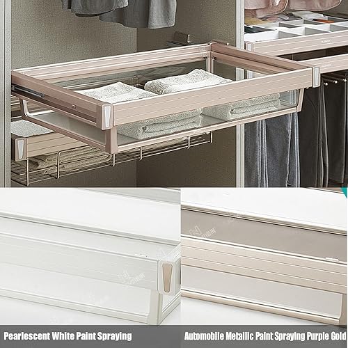 Miniatura 3 de Cesta de ropa para armario, cesta de almacenamiento de vidrio templado, cesta de almacenamiento para guardarropa, riel deslizante, amortiguador,