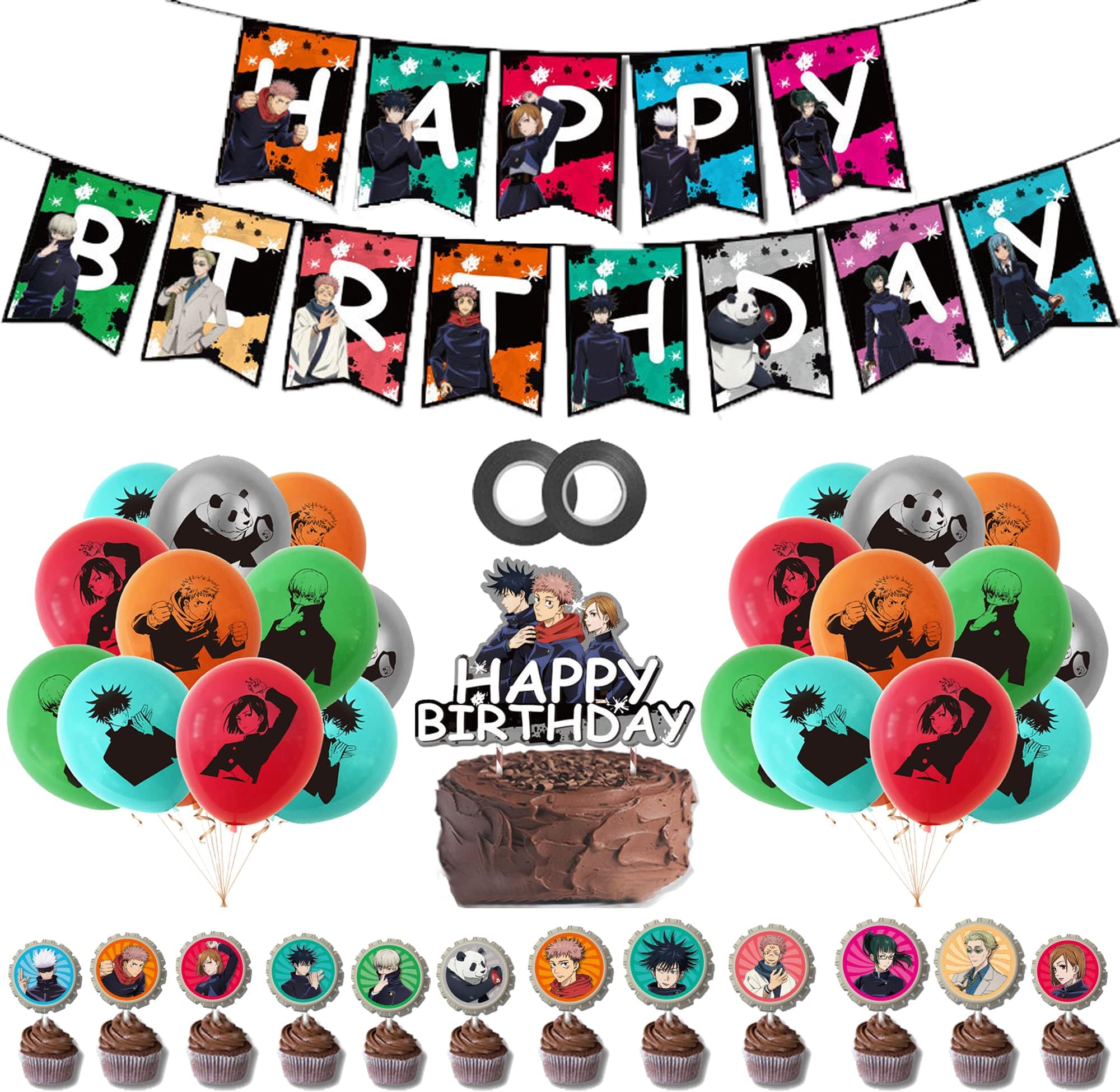 Birthday Decorations Jujutsu Kaisen Party Balloons Happy Birthday Banner Anime Cake Topper Decorations for Kids Jujutsu Kaisen Theme Party Favor