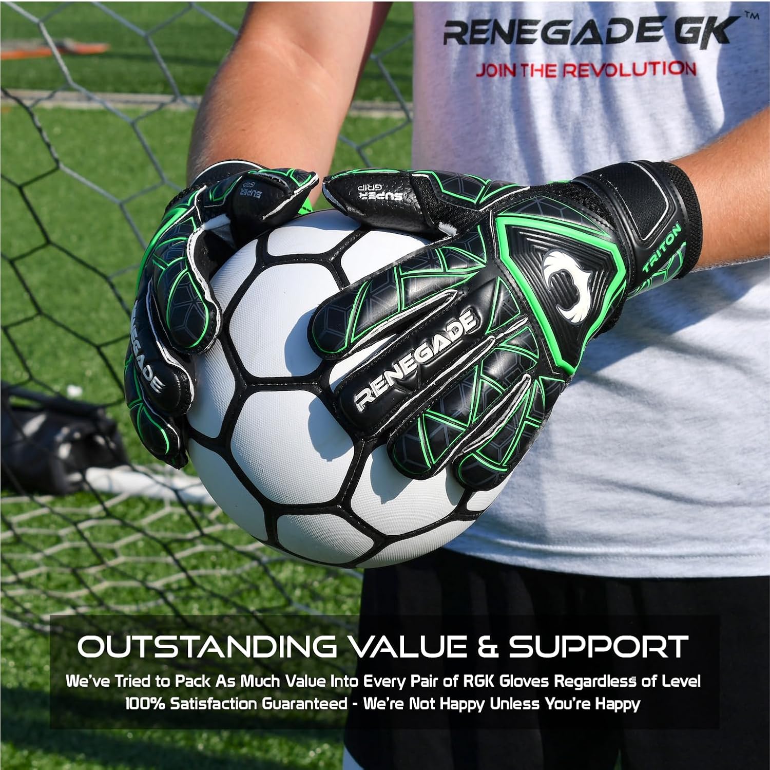 Renegade GK Triton Goalie Gloves - Adult, Youth, Kids (Sizes 5-11, 3 Styles, Level 2) Pro-Tek Fingersaves & Durable 3.5+3MM Super Grip | Goalkeeper Glove for All-Around Play | Based in The USA