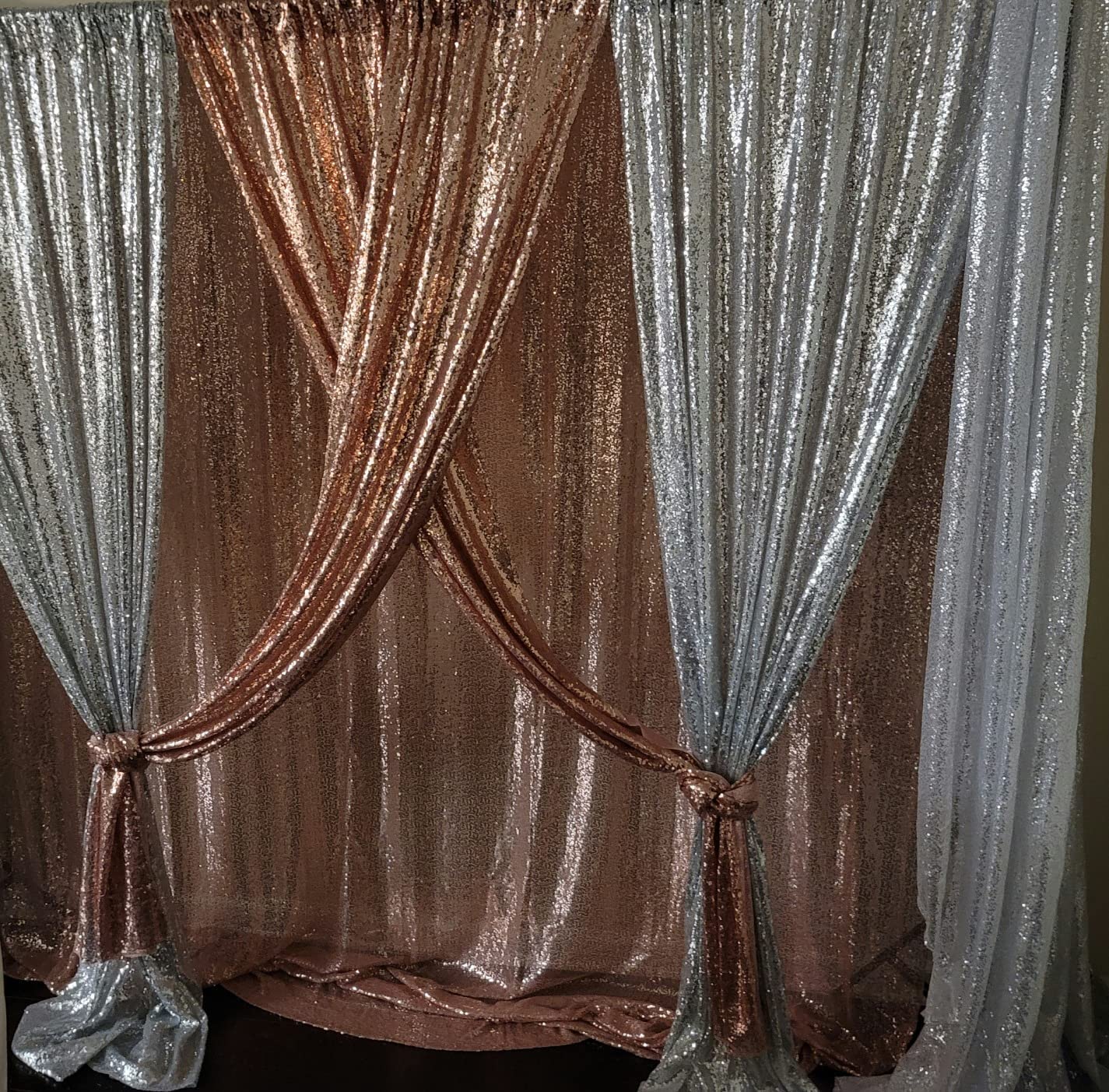 Różowe złoto cekinowe tło zasłony 2 panele 62 x 203 cm brokatowe różowe złoto zasłony tło fotograficzne przyjęcie ślub baby shower zasłona błyszczące tło fotograficzne