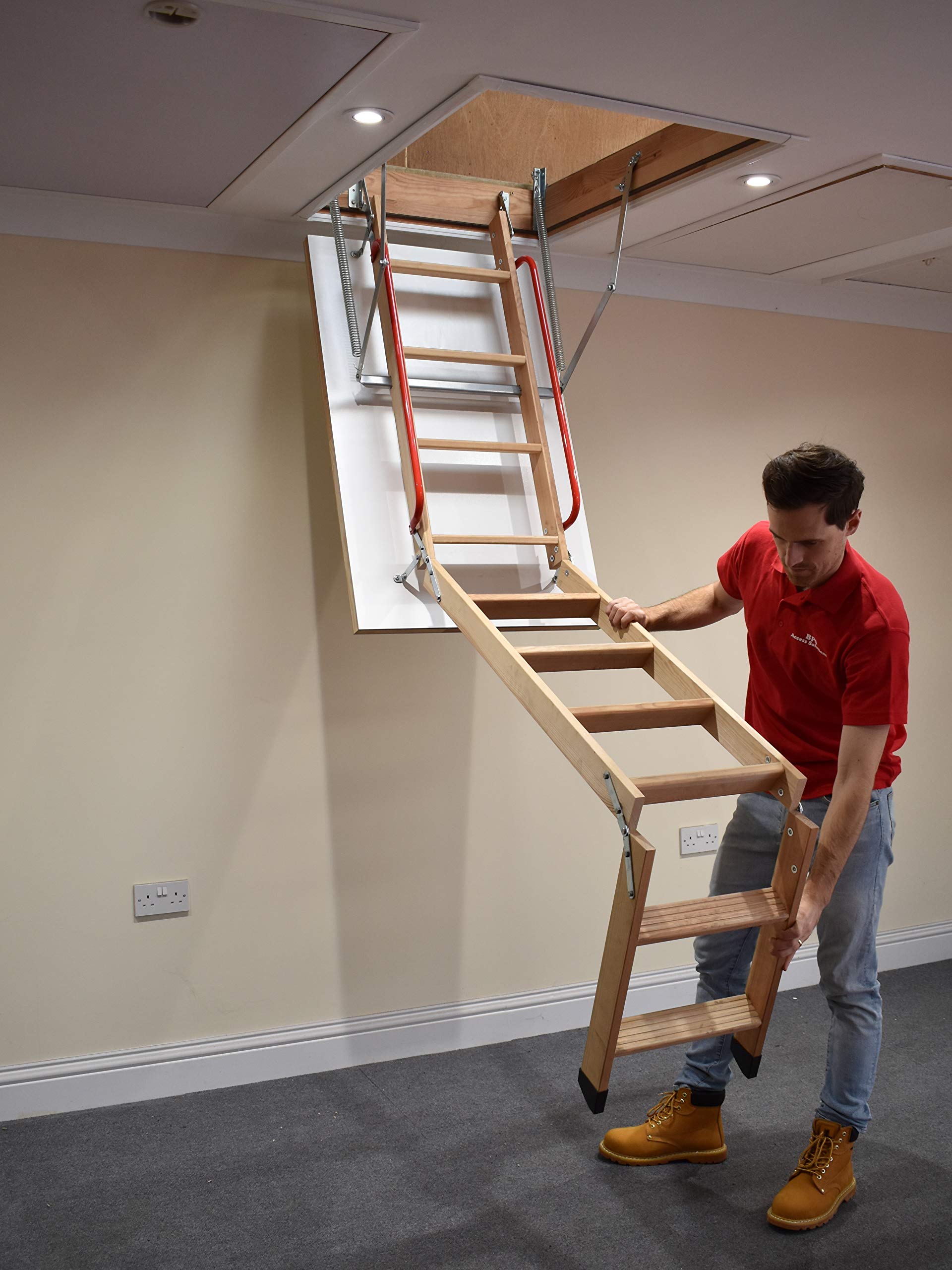 Deluxe Wooden Loft Ladder with Twin Handrails Frame 1300 x 700mm