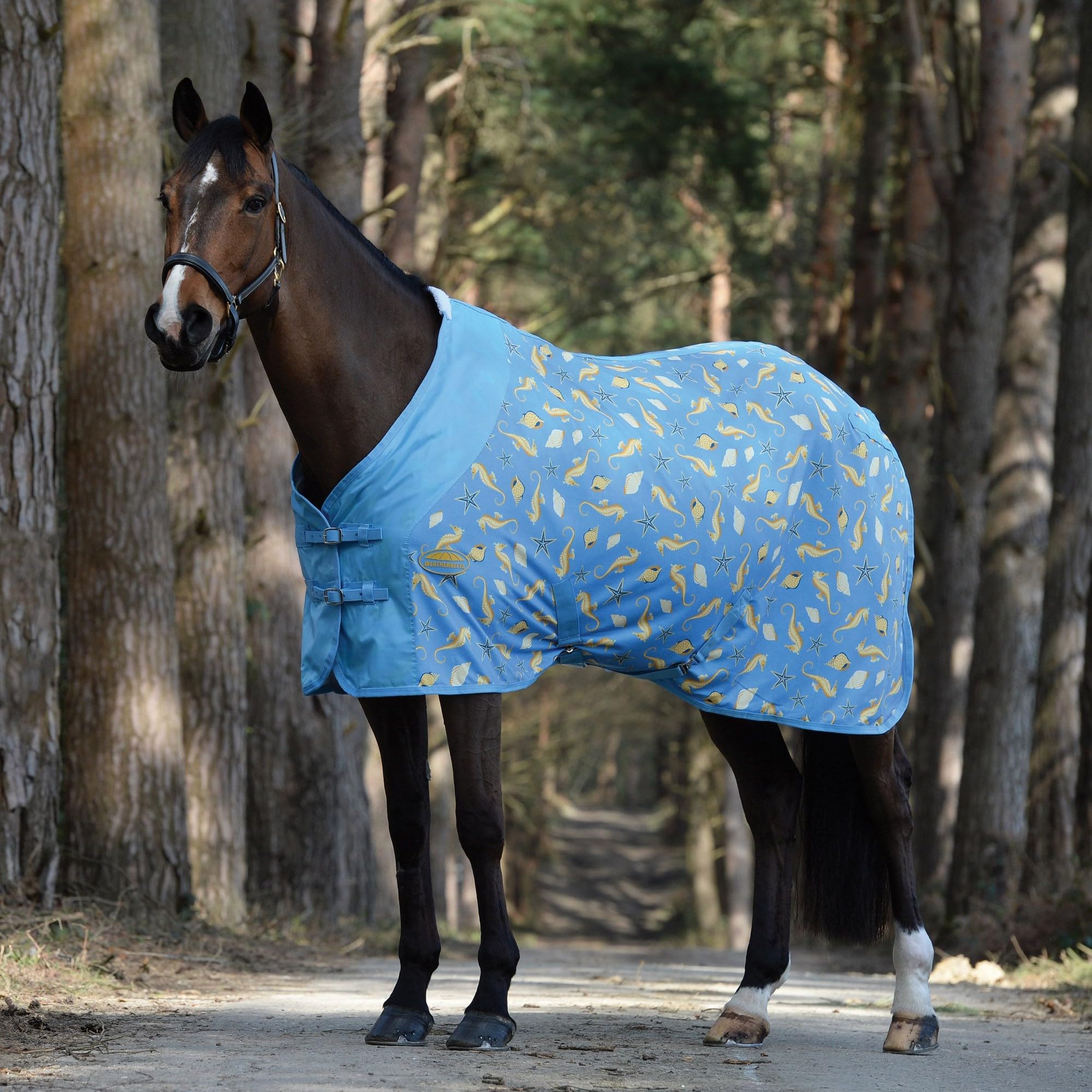 Tapis De Mouche Léger WeatherBeeta Summer Sheet Lite IV - Blanc, Taille 6'3", Imprimé Hippocampe
