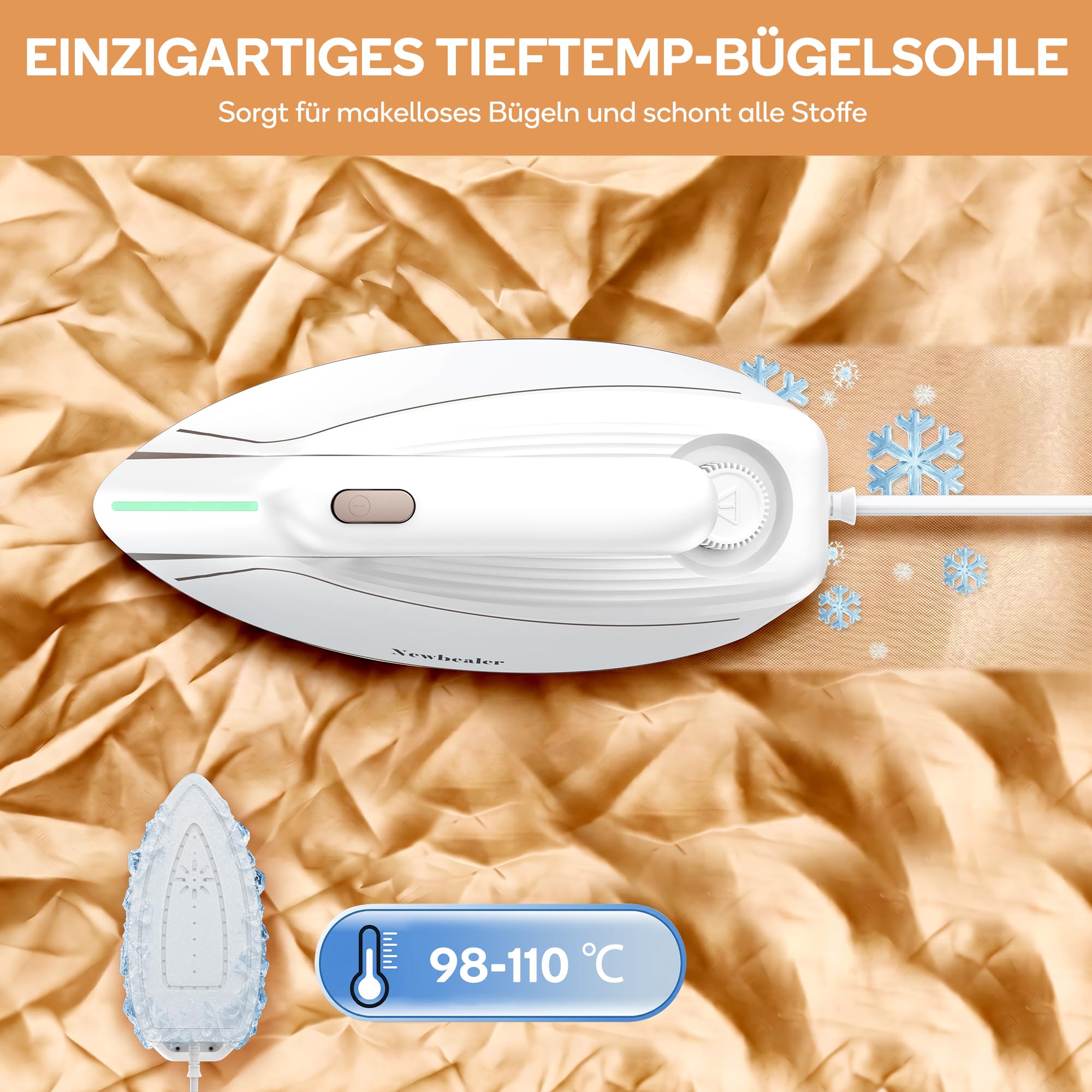 Newbealer Dampfbügeleisen, 1500W Bügeleisen, 5 Bar Dampfdruck, 250 ml Wassertank, max. 100 g/min Dampfabgabe, Antihaftbeschichtete Bügelsohle für müheloses Bügeln