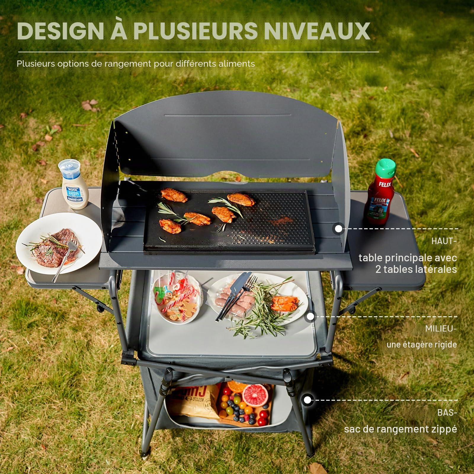 Ever Advanced Cuisine Pliante Camping avec Pare-Vent, 3 Plateaux