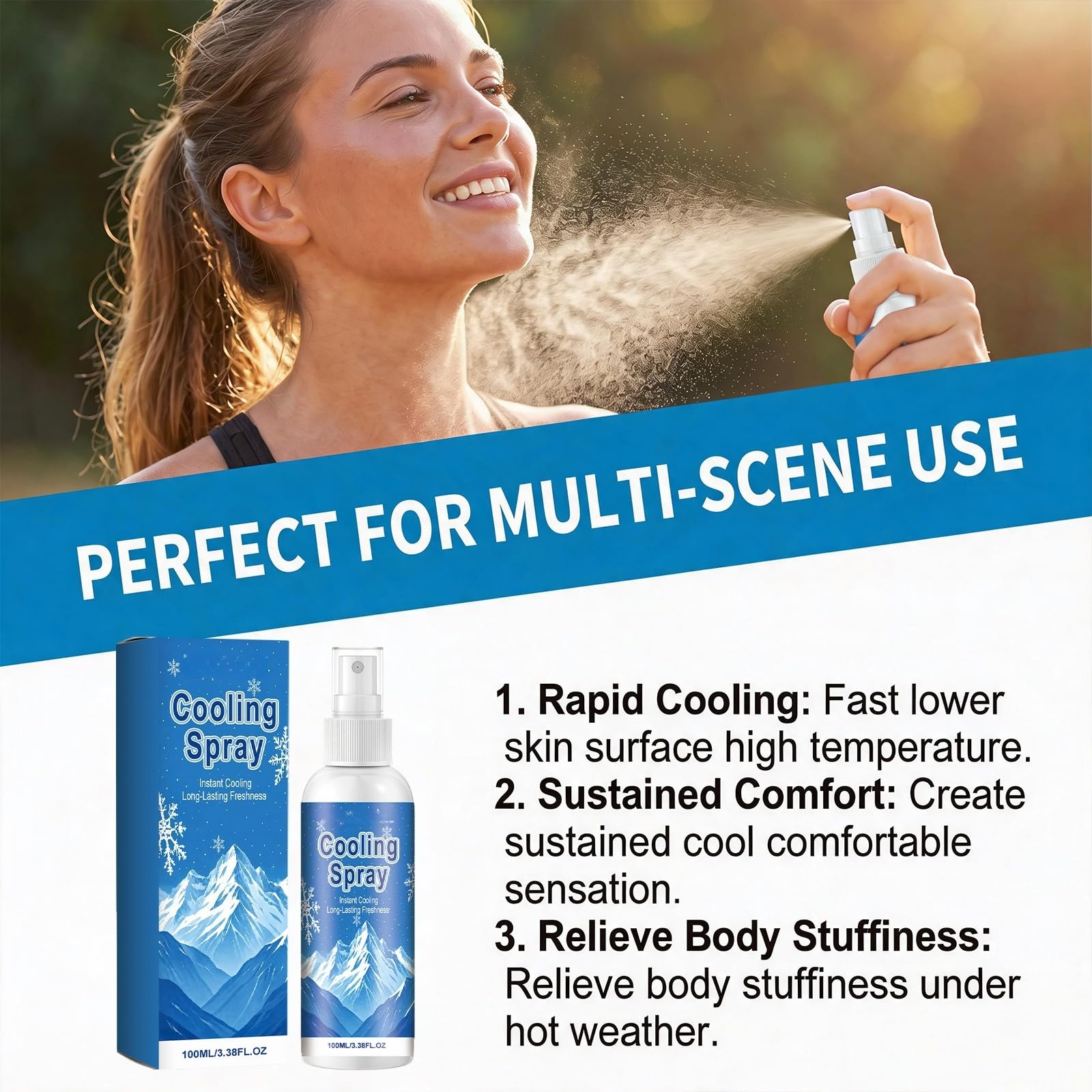 Spray freschezza menta portatile 100ml viso corpo | Nebbia menta freschezza istantanea, formato compatto per sport e viaggi