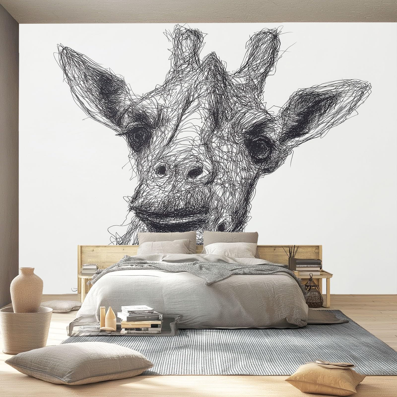 Fototapeta 400 x 280 cm okładzina ścienna dekoracja salonu minimalistyczny rysunek liniowy do sypialni salonu dekoracja ścienna żyrafa zwierzę