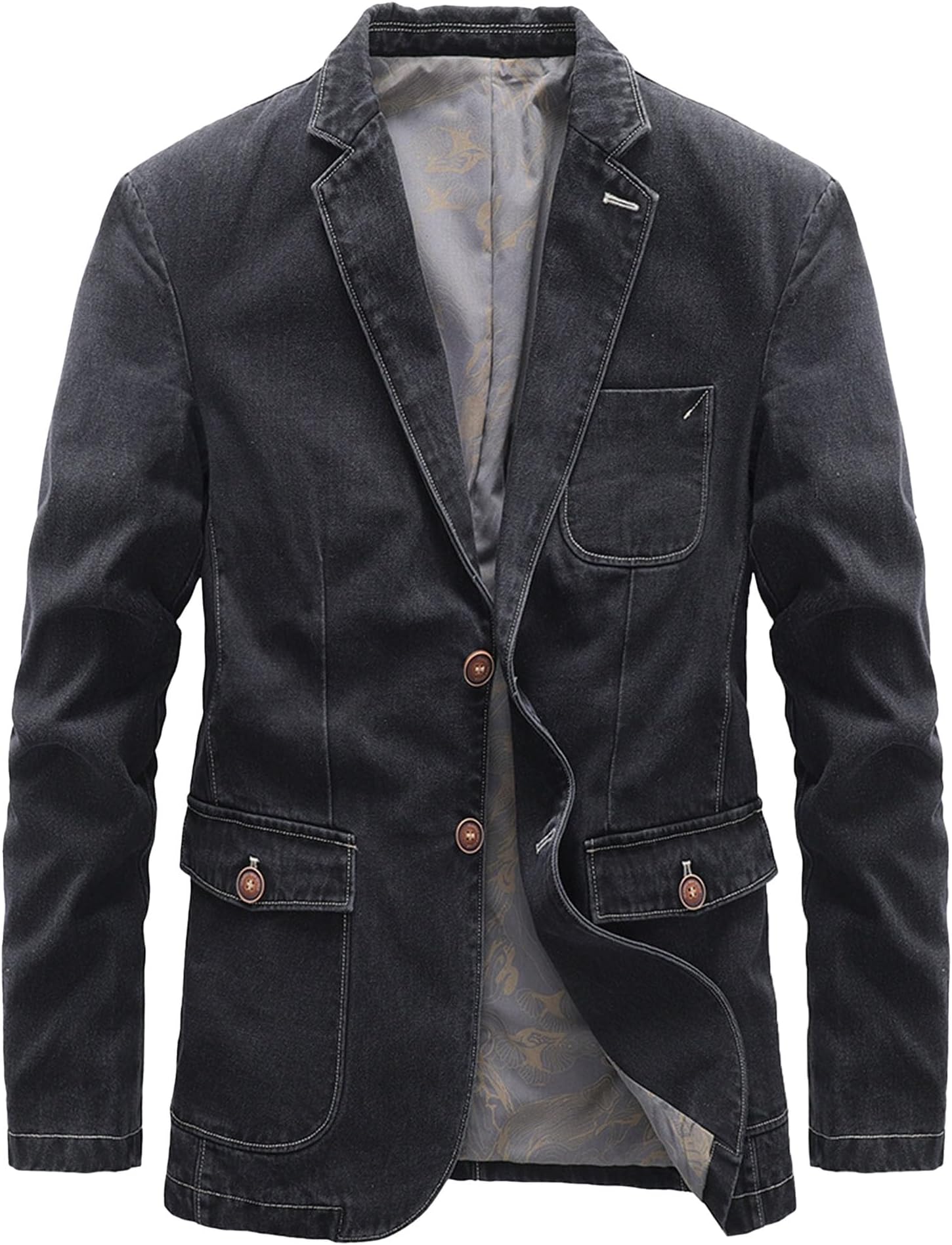 Men's Lapel Denim Jacket Single Breasted Formal Work Jackets Casual 2 Buttons Suede Sport Blazer