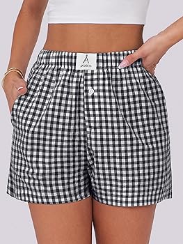 ANRABESS Boxer Shorts for Women Gingham Pajama 2025 Summer