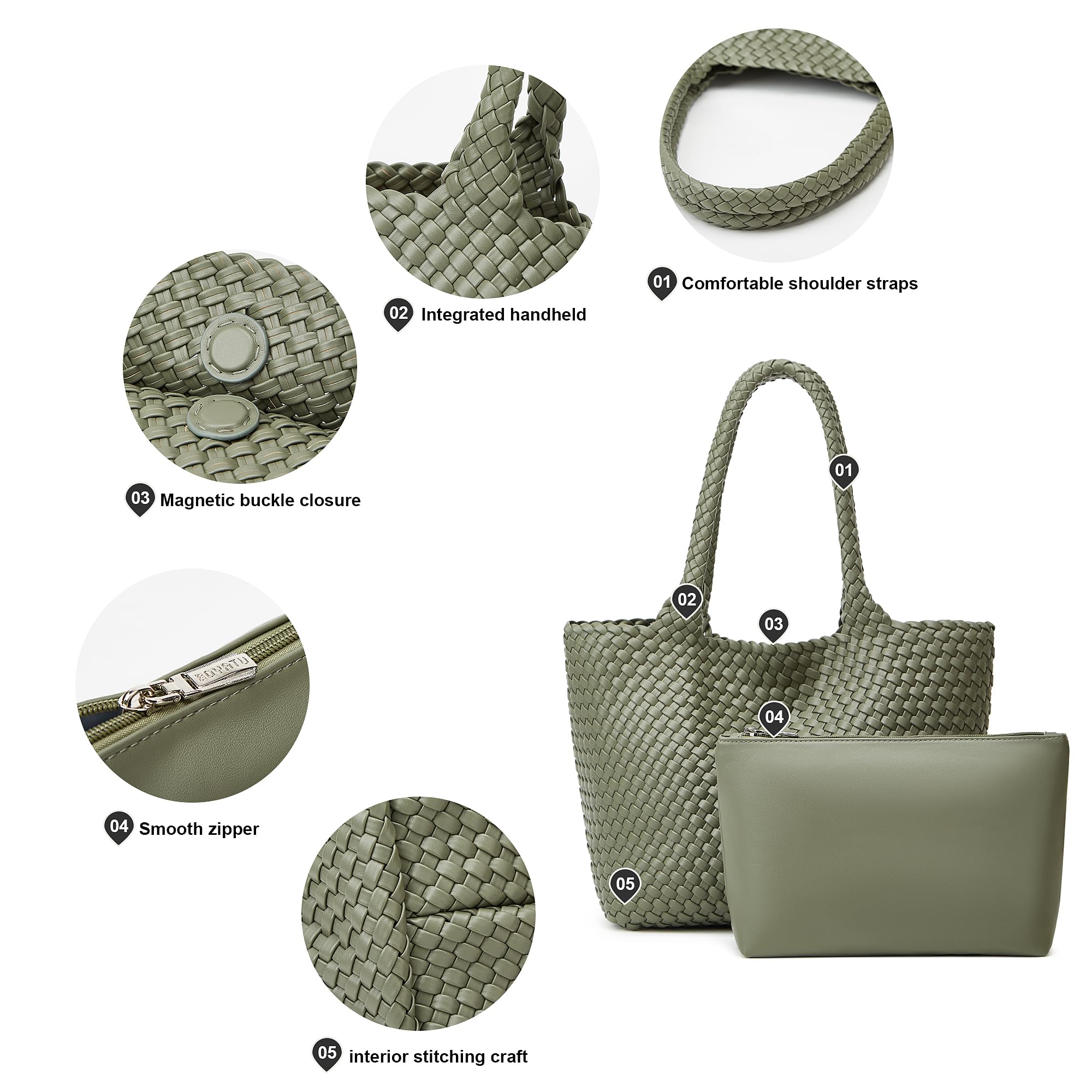 BOYATU - Bolso tote trenzado para mujer: Bolso de piel vegana para viajes