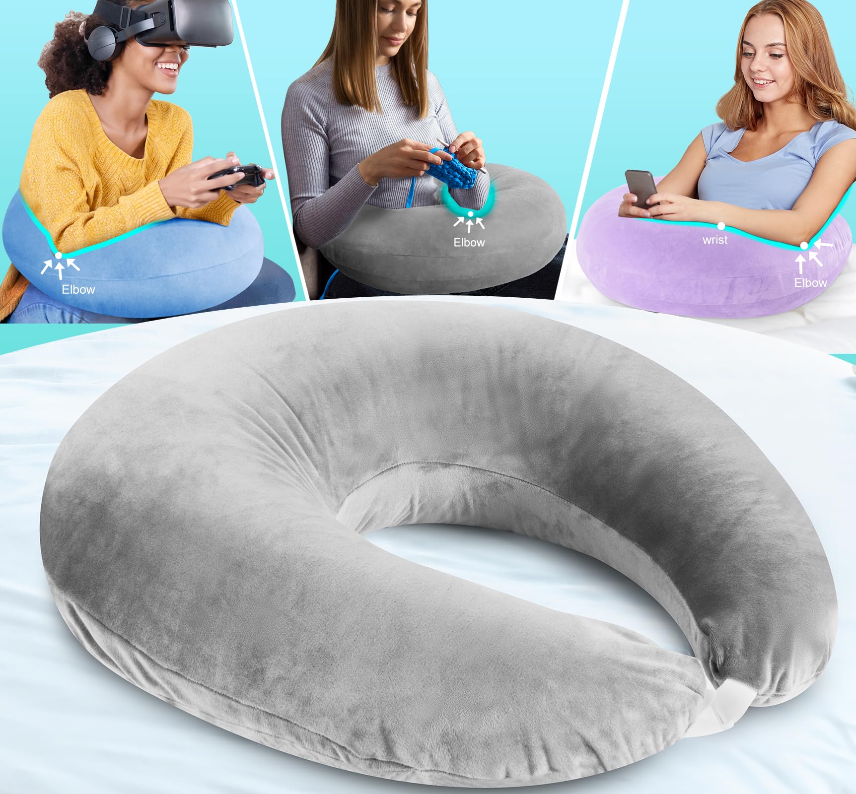 Gaming Pillow Arm Support Pillow for Bed & Sofa: Ergonomic U-Shaped Lap Pillow with Elbow Rest for Adults & Kids - Reduces Arm Pain & Fatigue During Gaming, Reading, Working & Crocheting