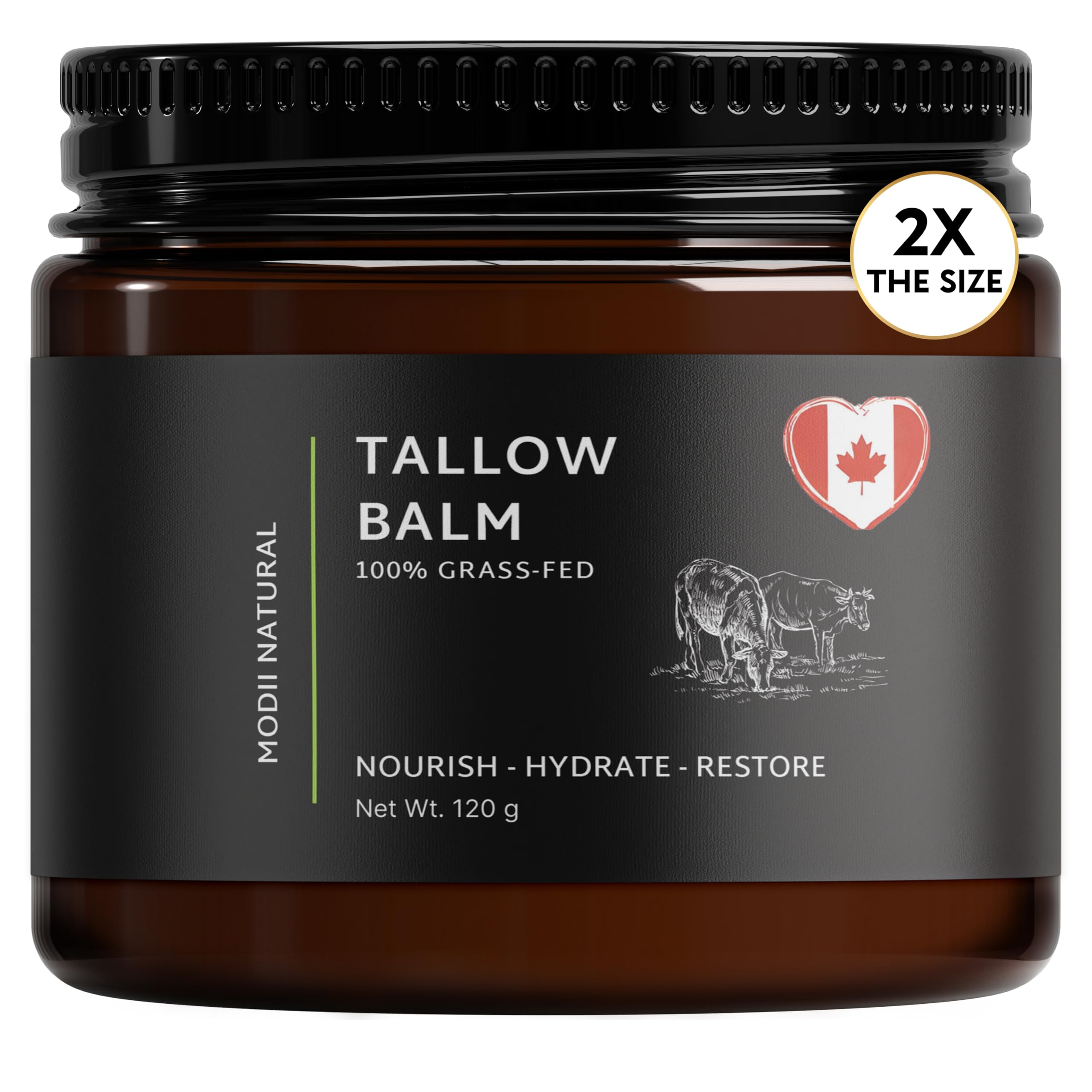 Beef Tallow Balm For Skin - Grass-Fed Tallow Moisturizer with Honey, Beeswax & Olive Oils - Unscented Face & Body Balm for Daily Moisturizing 120g / 4oz - Large