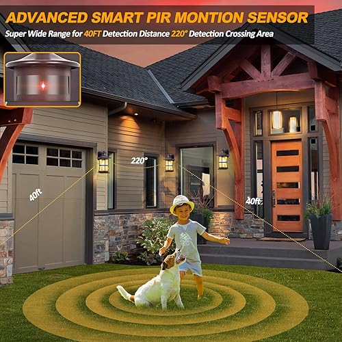 Miniatura 4 de Luces exteriores con sensor de movimiento, iluminación exterior de bronce aceitado del anochecer al amanecer, aplique de pared avanzado para