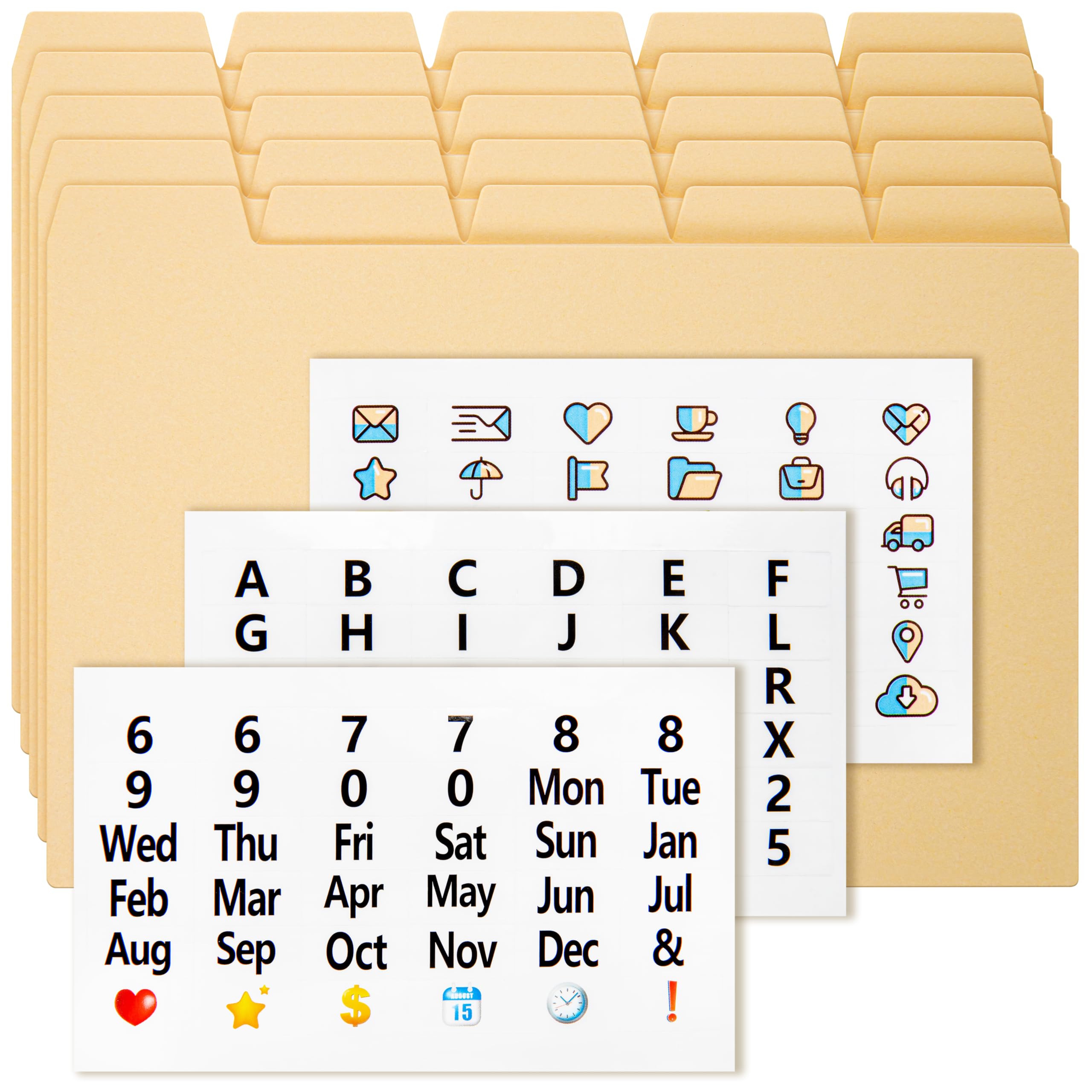 25 Manila Index Card Box Dividers 5x8, Index Card Dividers with Tabs & 108 Stickers, Index Recipe Card Dividers, Alphabetical File Dividers Cards, Alphabet Dividers for 5x8 Index Card Box