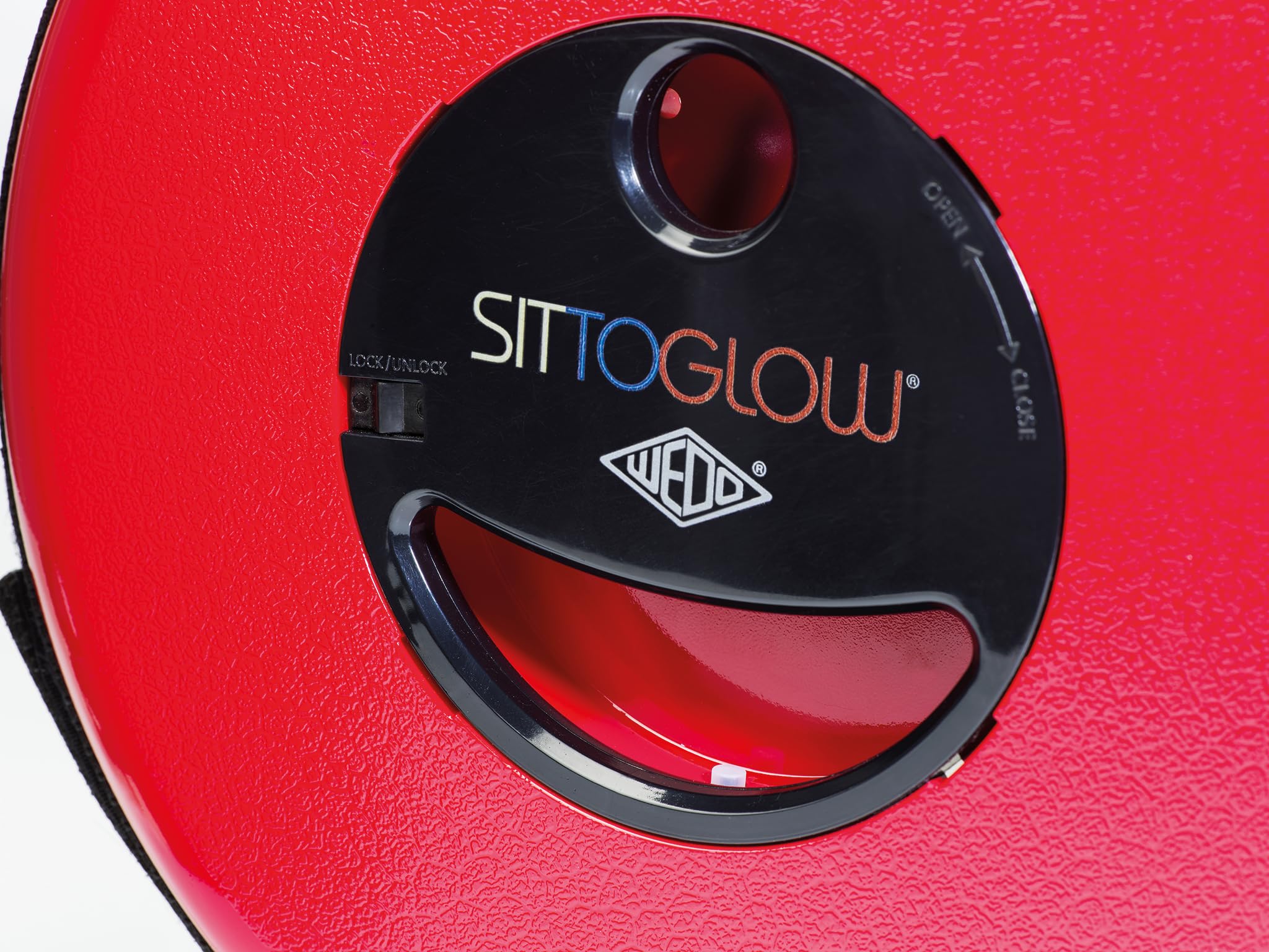 SITTOGLOW by WEDO 2126102 | Teleskophocker mit LED-Beleuchtung | 3 Beleuchtungsstufen | 42 cm Höhe | höhenverstellbar in 10 Stufen | Schultergurt | 150 kg Tragkraft | TÜV & GS | 1,28 kg | rot
