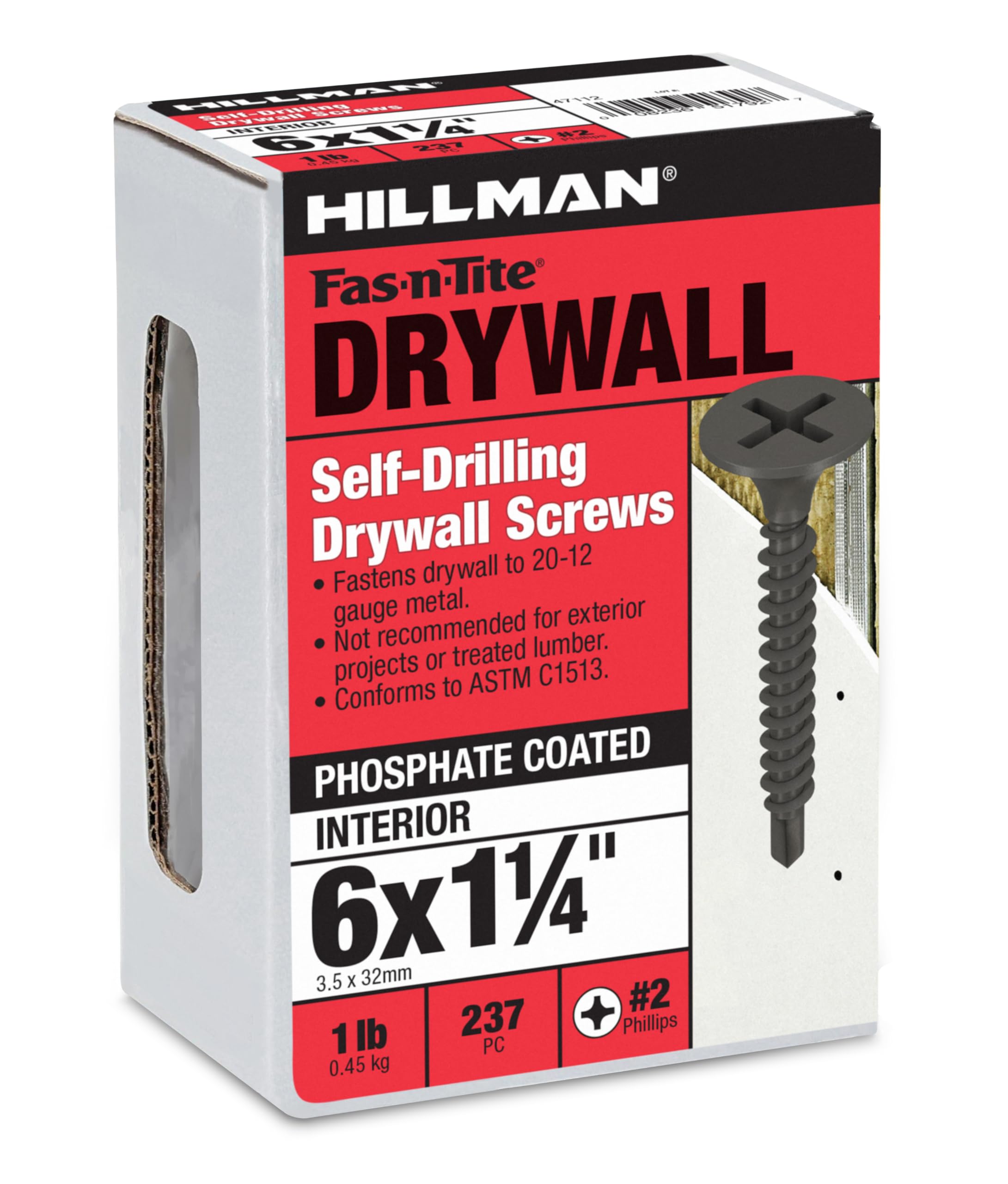 Hillman Drywall Screws, #6 x 1-1/4in, 237 Pack, Black