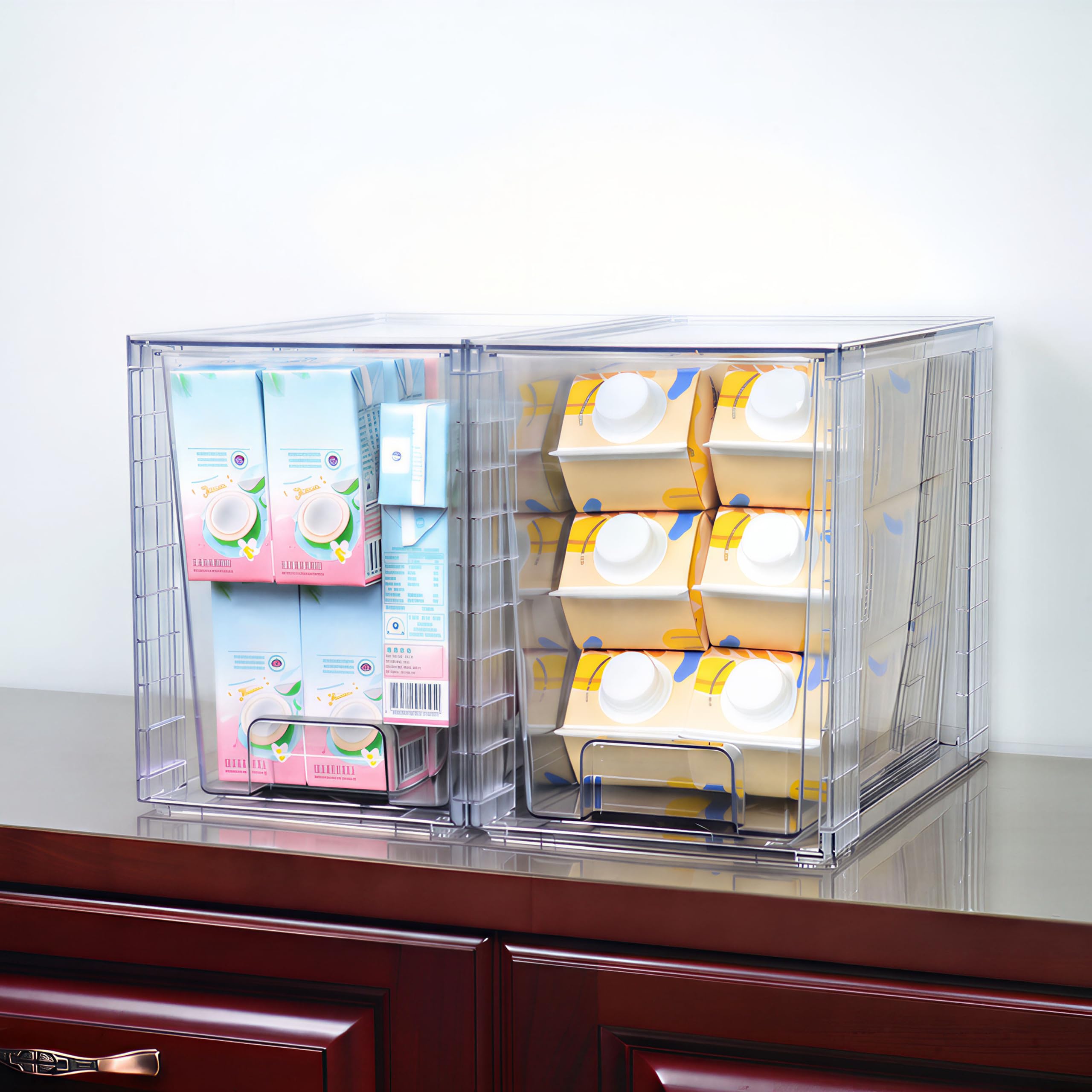 4 Cajones Apilables Transparentes, Organizadores de Plástico para Cuidado de la Piel, Baño, Cocina, Tocador, Despensa, Oficina, Armario y Almacenamiento Bajo Fregadero