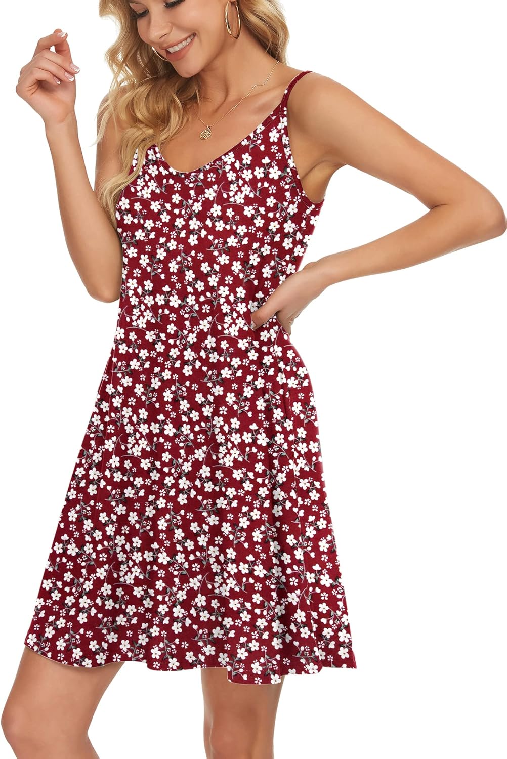 MISFAY Women's Summer Spaghetti Strap Casual Swing Tank Beach Cover Up Dress with Pockets - Image 2