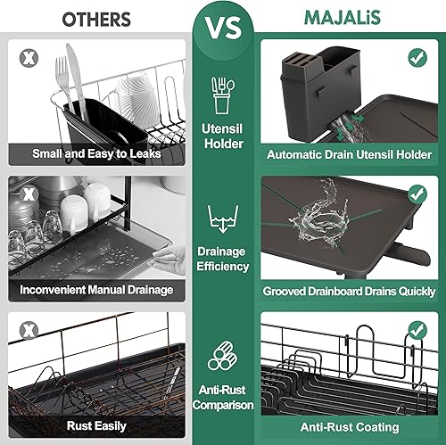 Miniatura 5 de MAJALiS Escurridor de platos para fregadero de cocina, escurridor de platos de acero inoxidable duradero con tabla de drenaje, soporte para
