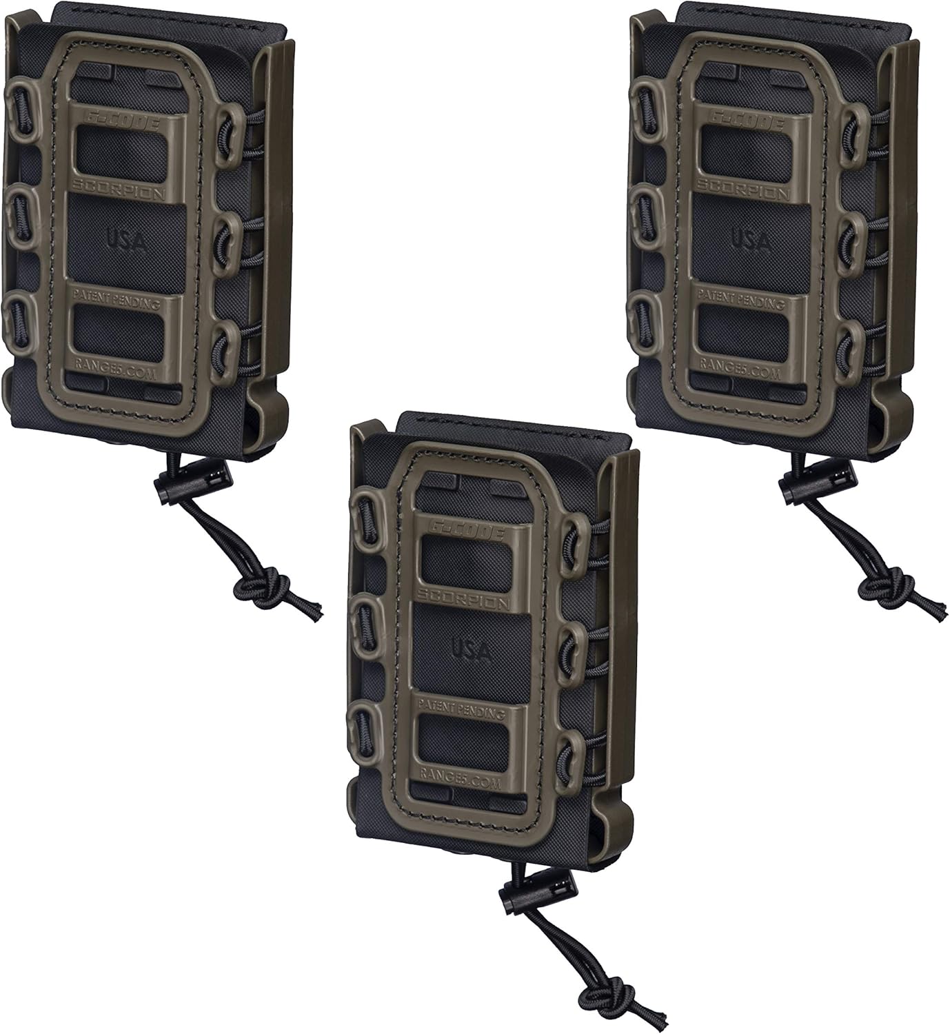 G-CODE (3 Pack) Rifle Soft Shell Scorpion Mag Carrier (Black/OD Green) with Belt Loop 100% Made in USA