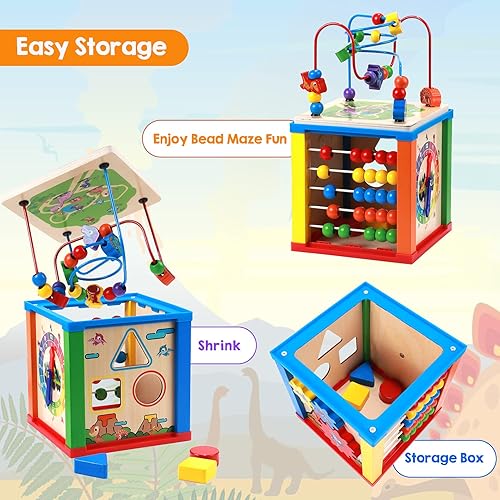 Miniatura 3 de Tacobear Cubo de actividades de madera centro de actividades de laberinto juguete educativo de aprendizaje temprano regalos para niños y niñas