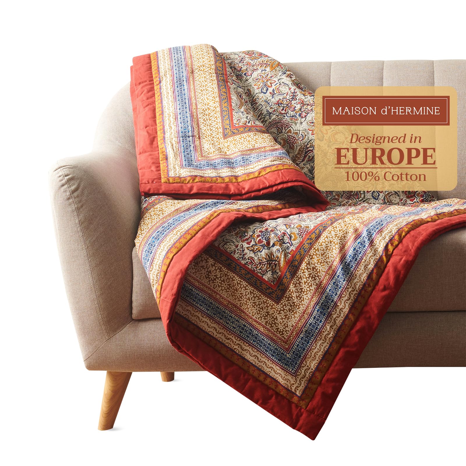 Jaipur Cotton Throw Blanket Bohemian Bedding Lightweight and Breathable for Couch Sofa Bed Travel (60"x80")