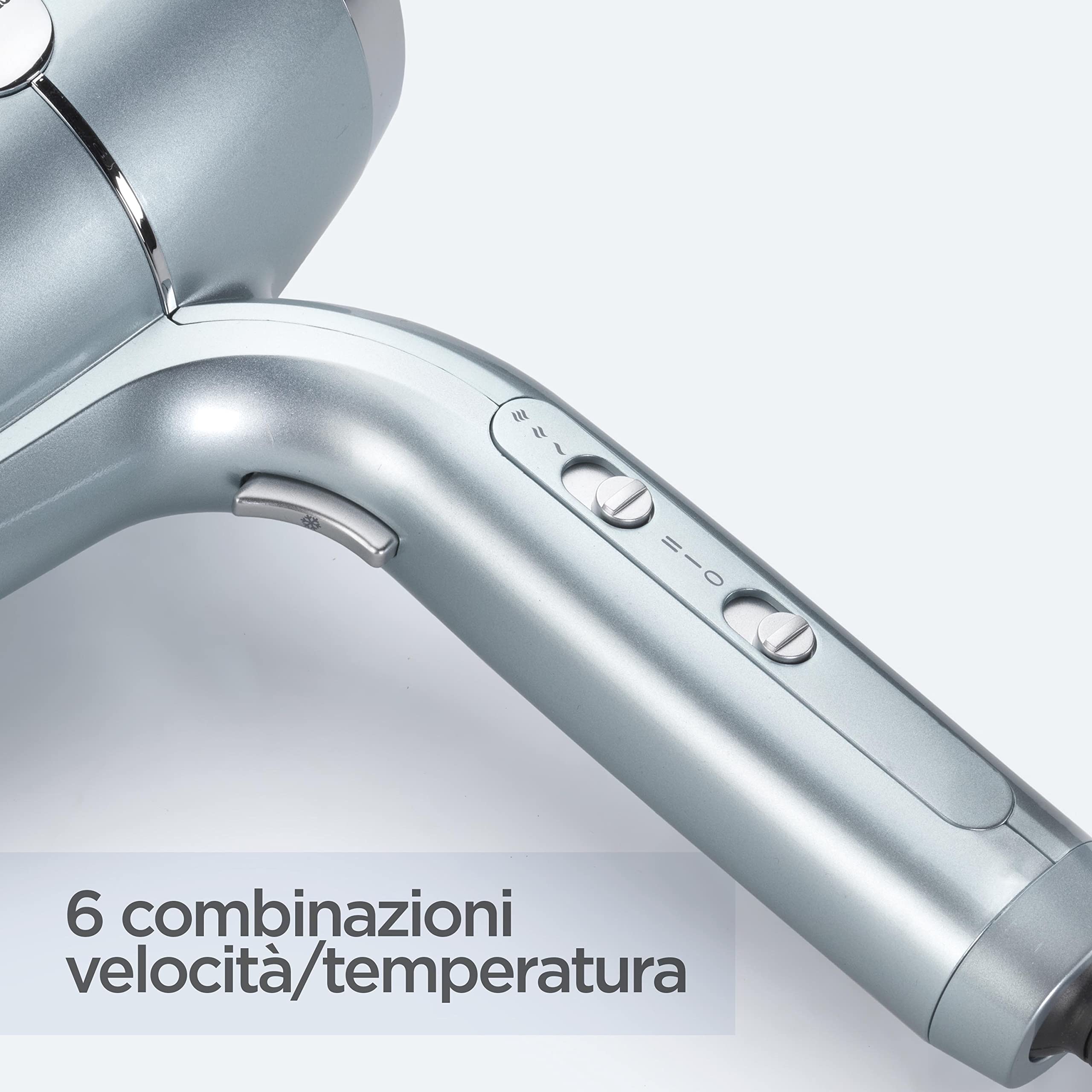 BaByliss Hydro‑Fusion Asciugacapelli con Diffusore – Asciugacapelli professionale ionico da 2100 W, tecnologia al plasma per capelli lucenti, design leggero, 3 temperature & 2 velocità, blu, D773DE