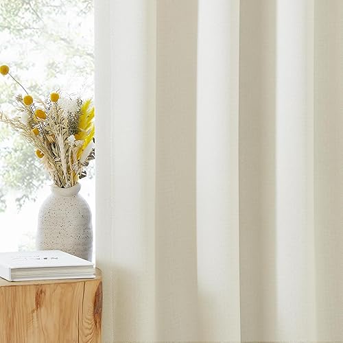 Miniatura 9 de NICETOWN  Cortinas térmicas de lino sintético 100% opacas para sala de estar de 96 pulgadas de largo, cortinas de ventana con bolsillo para