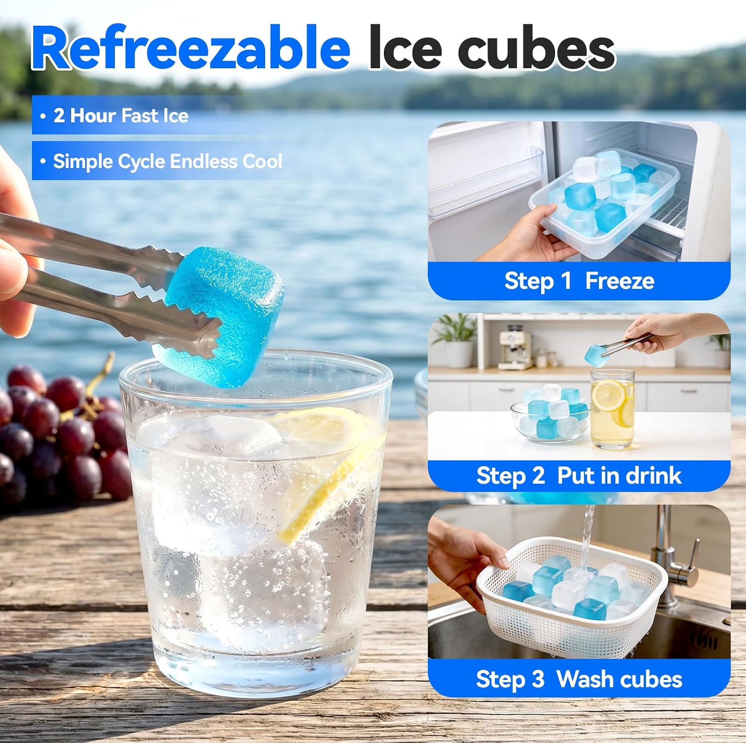 1.4“ Inch Large Reusable Ice Cubes – Chills Drinks Without Diluting, BPA-Free & Refreezable, for Cocktails, Whisky, Iced Coffee, Ice Bath, Camping Cooler, Bars & Parties, 100 Pack