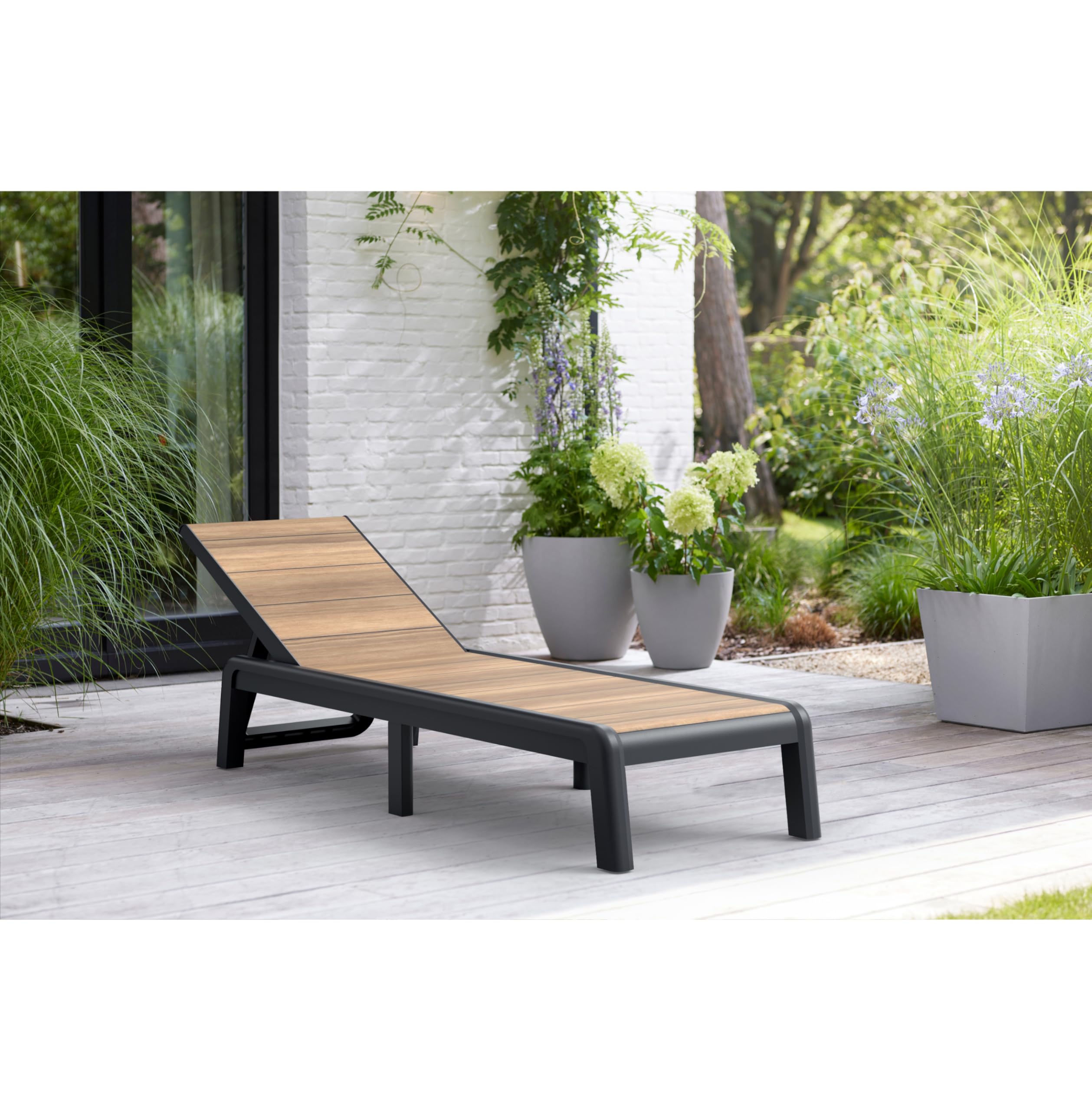 Keter Avon-Tumbona de Jardín Plegable, para Exterior terrazas, Patios, Jardines, 4 Posiciones, Color Marrón