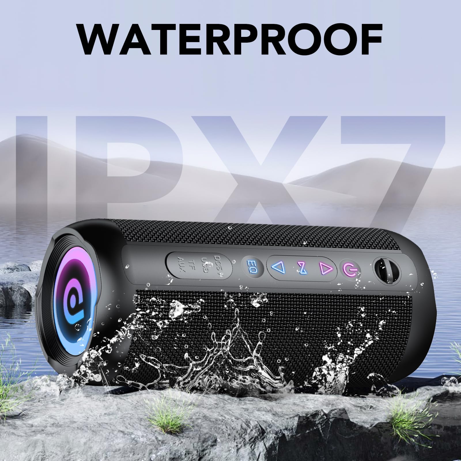 Portable Bluetooth Speaker, Bluetooth 5.4 Speaker, 30W Dual Speaker, 2.0 Channel, Deep Bass, 30H Playtime, Colorful RGB Lights, IPX7 Waterproof, TWS pairing for Outdoor/Home/Party/Travel, Gift Ideas