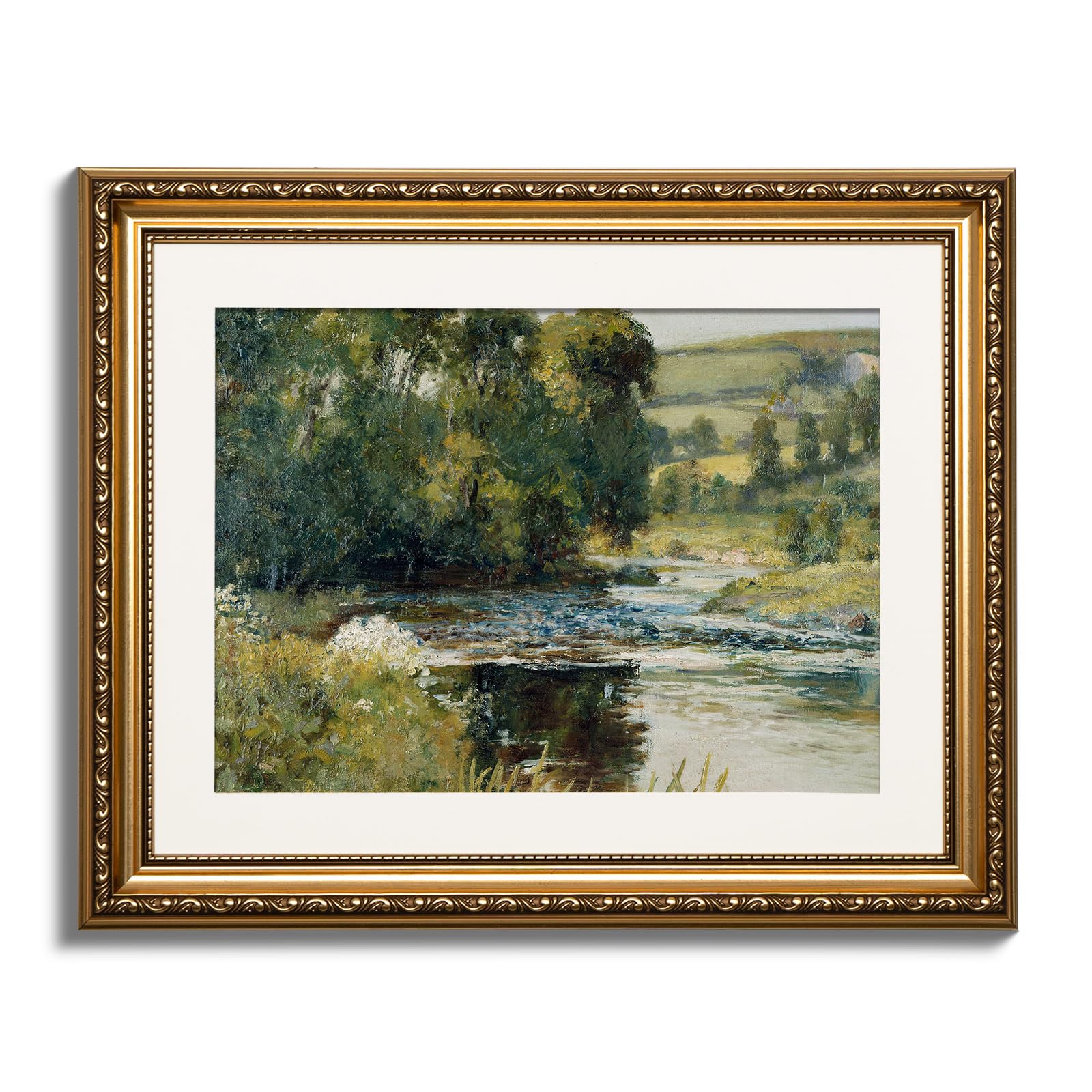 ARPEOTCYVintage Gold Framed Wall Art, Nature Streamside Retro Paintings, Canvas Prints Artwork with Antique Frame, Victorian Wall Pictures Decor for Living Room Gallery Room 13x16 inch