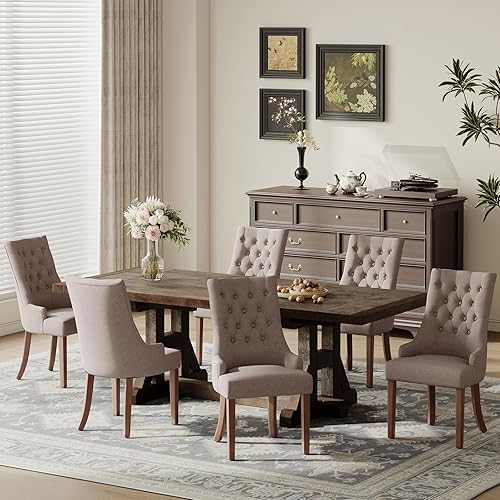 Miniatura 53 de COLAMY Juego de 2 sillas de comedor con botón copetudo, sillas de comedor tapizadas con patas de madera, sillas de cocina con respaldo alado para