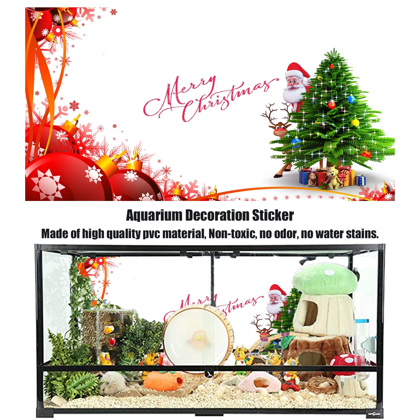 BAHULA Autocollant de fond d'aquarium, Merry Christmas HD Impression Papier peint pour aquarium Décorations PVC Autocollant Paysage Poster 122 x 76 cm