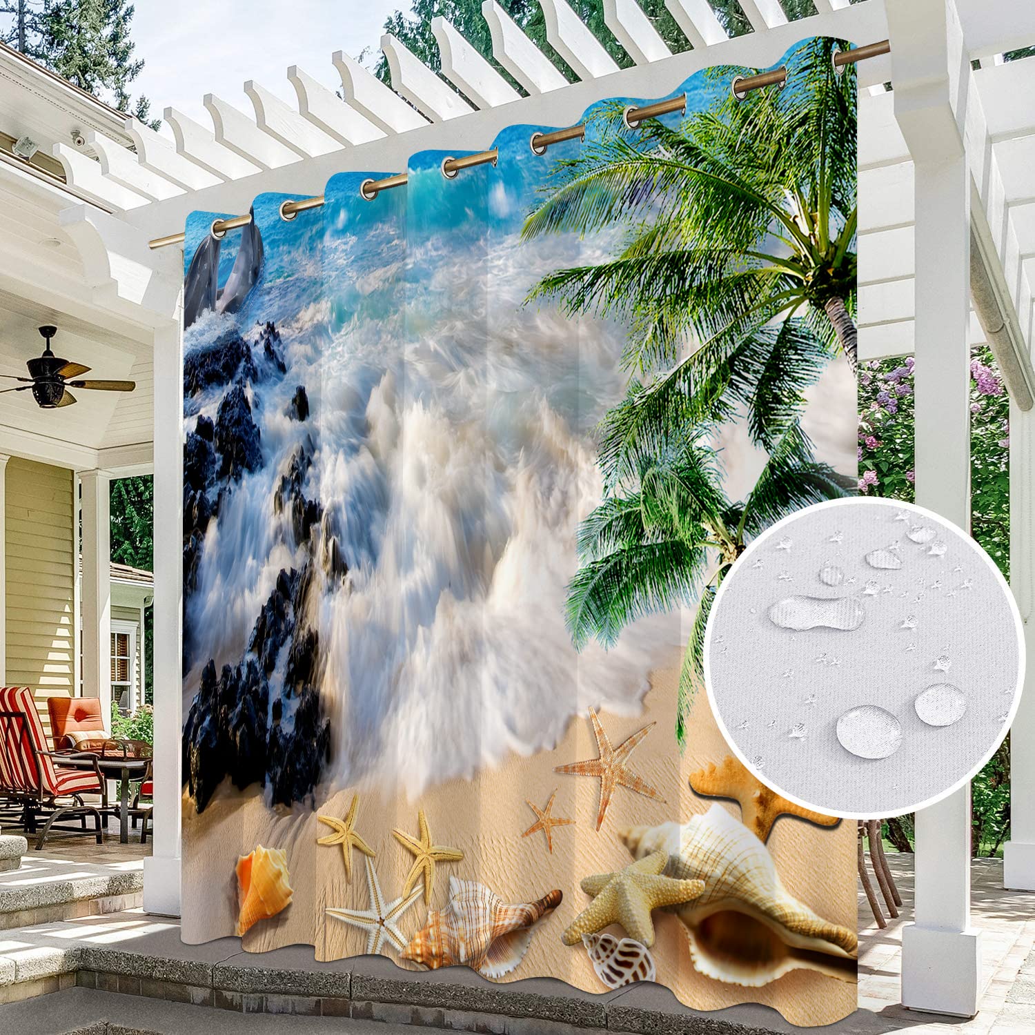Rideaux imperméables pour jardin, terrasse, extérieur, porche, pergola cabane, tonnelle, auvent à œillets, un panneau (300 x 234 cm)