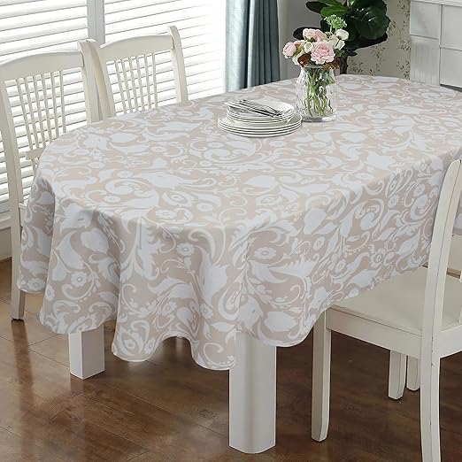 ZORKET Oval Tablecloth 60 x 84 Inch Beige, Vintage Floral