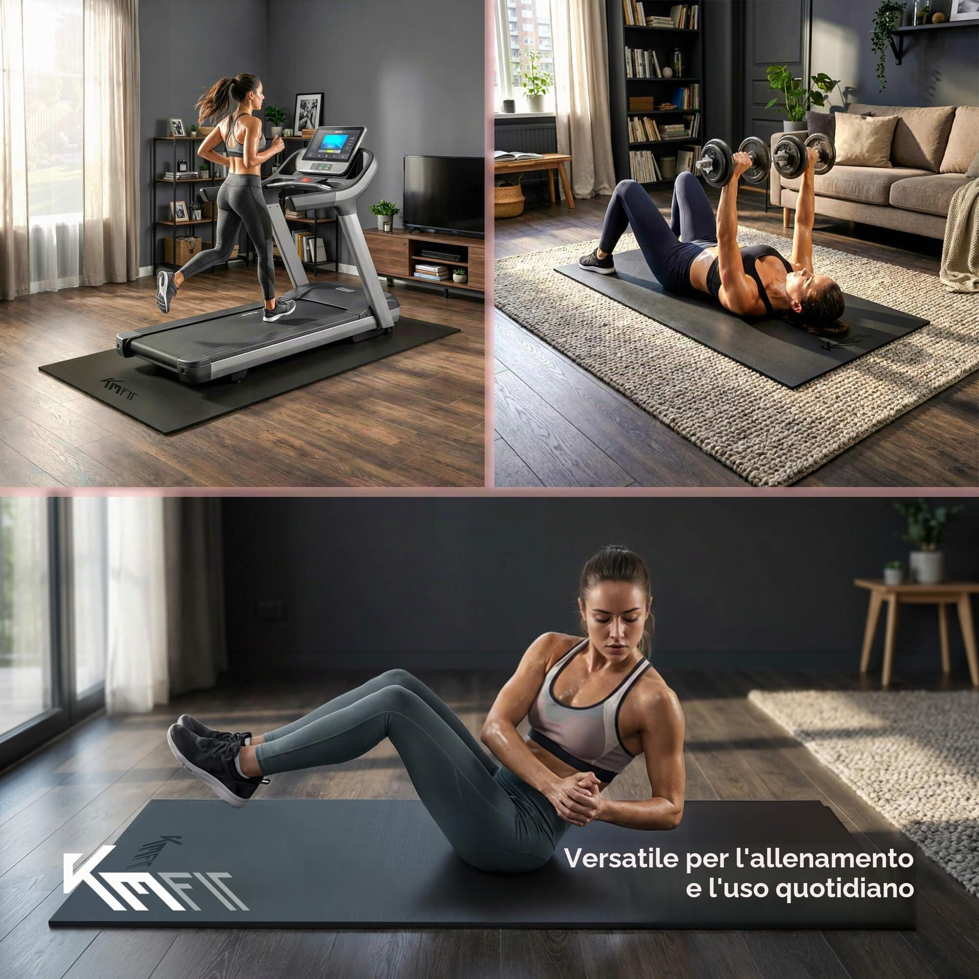 KM-Fit Tappetino Protettivo Fitness | Antiscivolo per Attrezzi Fitness | Isolante Acustico e Antivibrante | Tappetino per Yoga, Pilates ed Esercizi | 4 Misure Disponibili