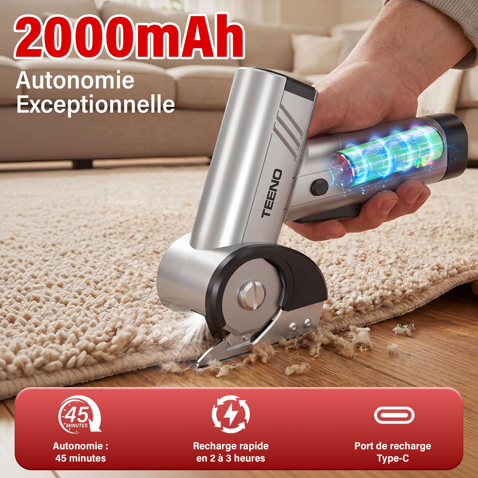 Ciseaux Électriques Sans Fil 4.2V TEENO 2 Lames
