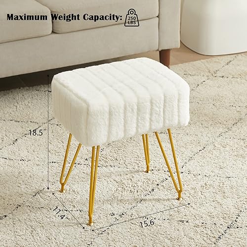 Miniatura 2 de Taburete de tocador, silla de piel sintética suave, taburete de maquillaje con 4 patas de metal y pies dorados ajustables, reposapiés otomano gris