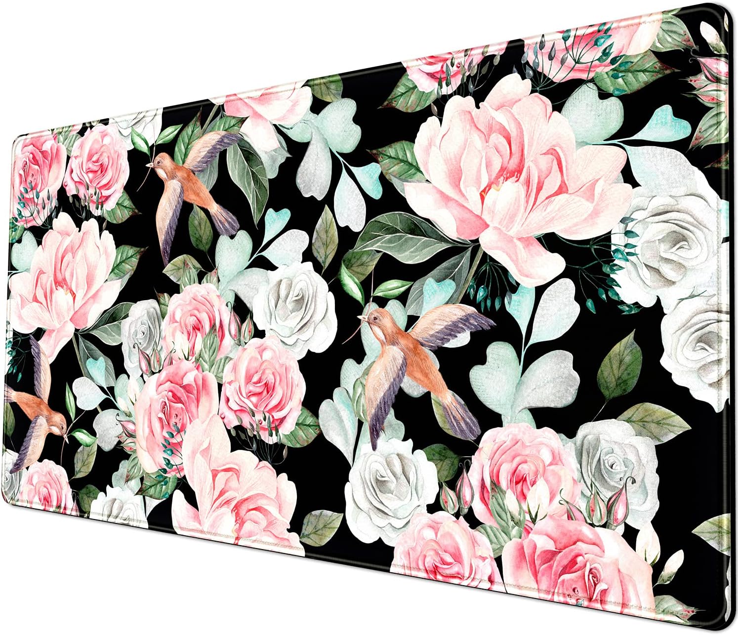 Desk mat Office Decor for Women Large Mouse pad Flower and Bird Hand-Painted Designer Mouse pad (31.5x15.75 in),Soft Cute Extra Large XXL Waterproof Thicken Desk Mouse Keyboard Mat Non-Slip Rubber