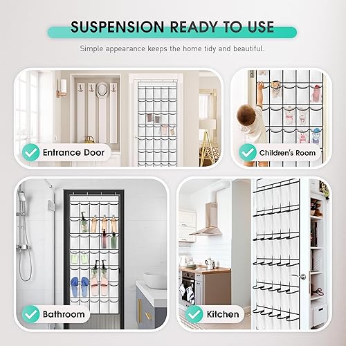 Miniatura 5 de WVM Organizador de zapatos sobre la puerta con 35 bolsillos de malla transpirable, organizador de zapatos colgante para puerta con 4 ganchos de