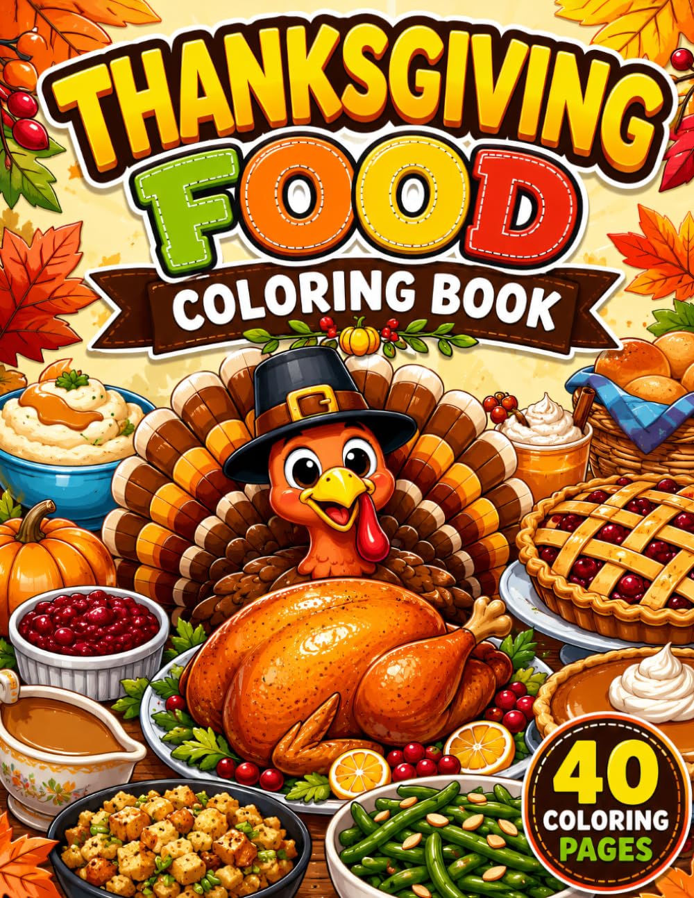 Cute Thanksgiving Coloring Book for Kids Ages 4–8: A Delicious Fall Harvest Coloring Adventure Featuring Turkey, Pumpkin Pie, Cranberries, Corn, Autumn Treats, and Festive Holiday Meals for Kids