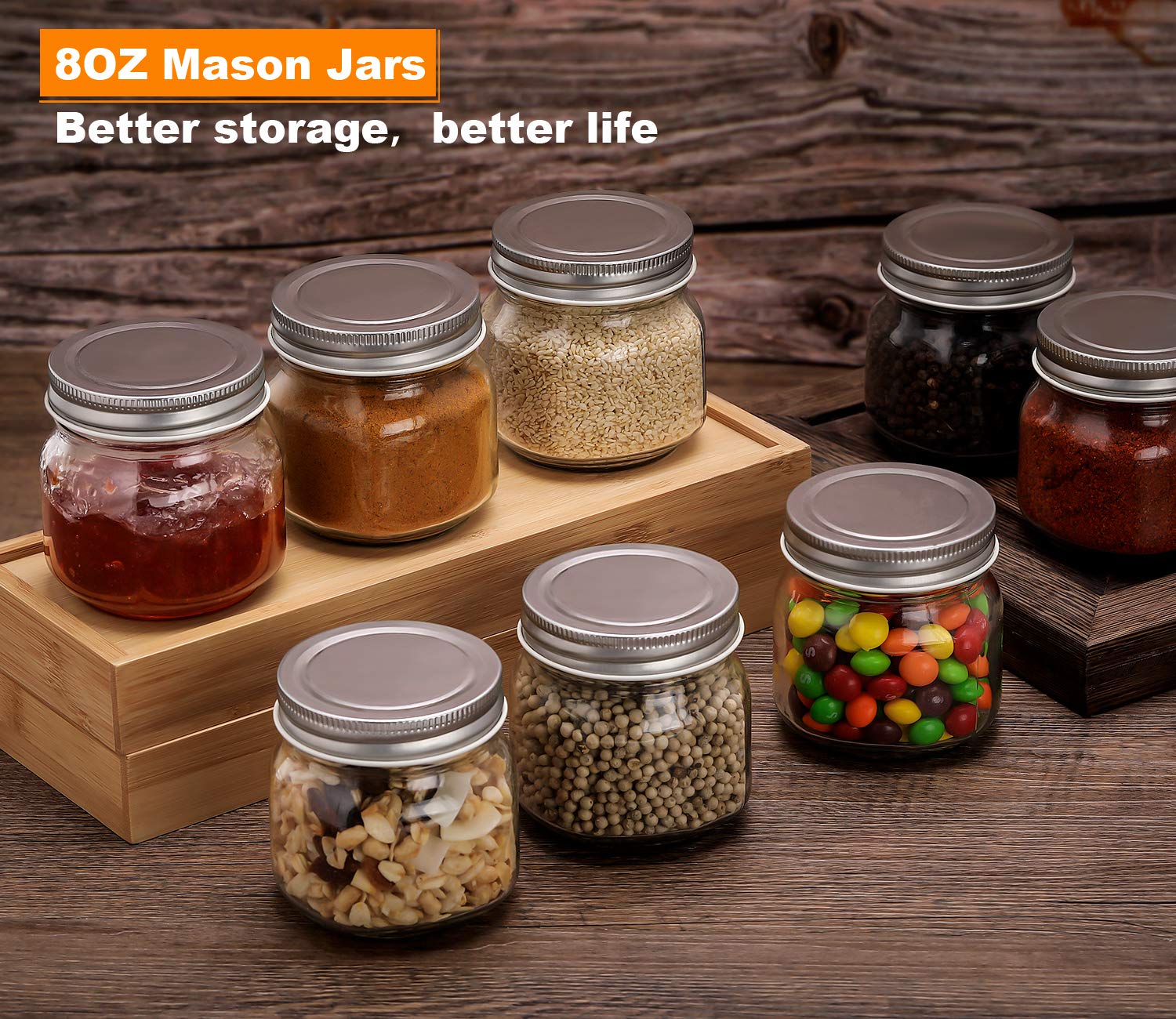 Mason Jars 8 oz 30 Pack Small Mason Jars With Silver Lids 1/4 Quart