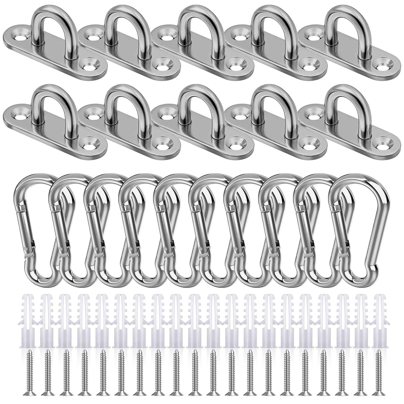 Ganci Da Soffitto M5 In Acciaio Inox 304 Con Piastra A Occhiello | Confezione Da 8 Con Viti | Per Appendere Yoga, Amache, Borse, Lampade | Per Interni Ed Esterni