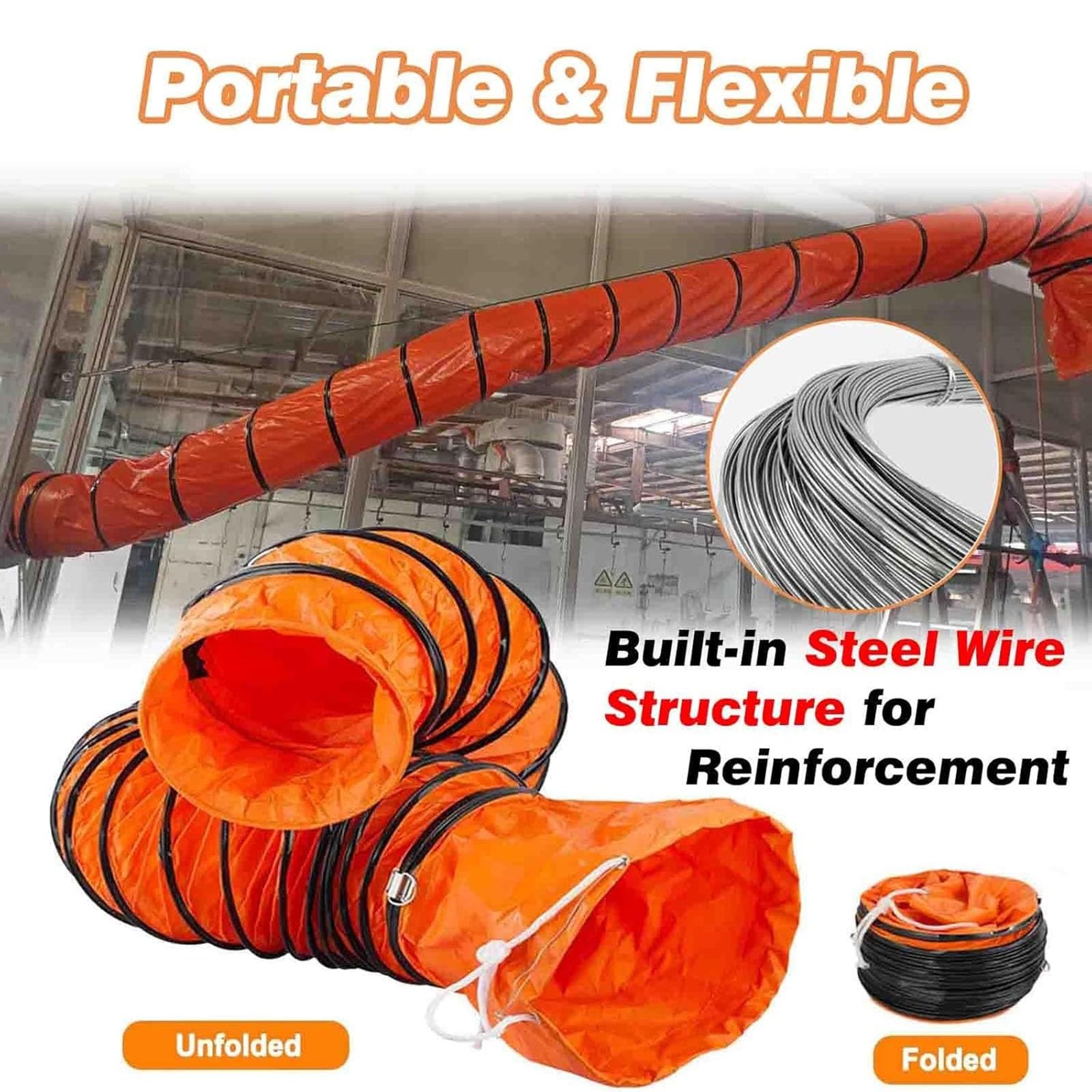 Conducto de ventilación flexible grande de 6 pies / 2 m para ventilación de sótano, baño, ático, diámetro interior de 200 mm