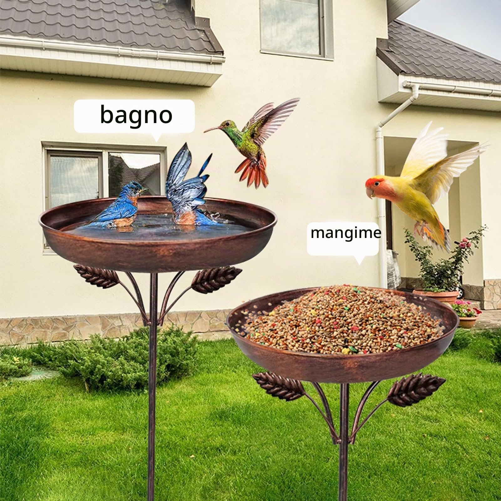 Abbeveratoio per uccelli da giardino, in metallo, per uccelli selvatici, per uccelli selvatici, per uccelli, mangiatoie, balcone, giardino